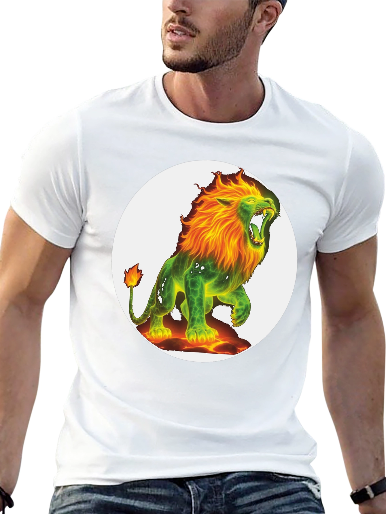 Black Fiery Lion Graphic Tee - Bold & Unique Design view 13