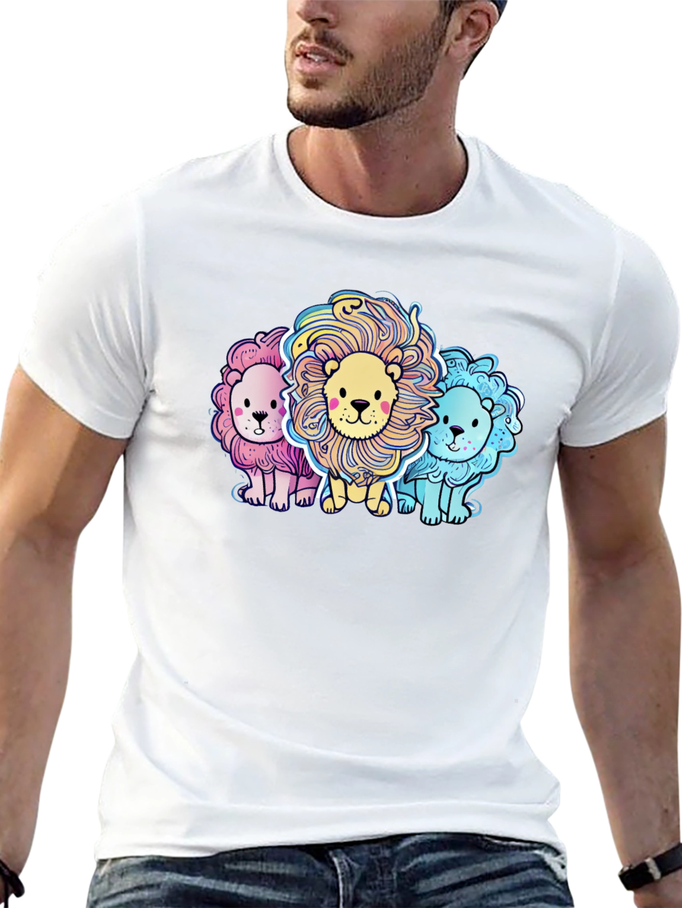 Black Cute Cartoon Lions Graphic Tee view 13