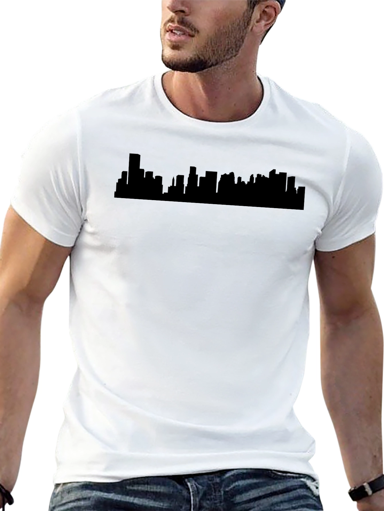 Black Cityscape Silhouette Tee - Modern Urban Style view 13