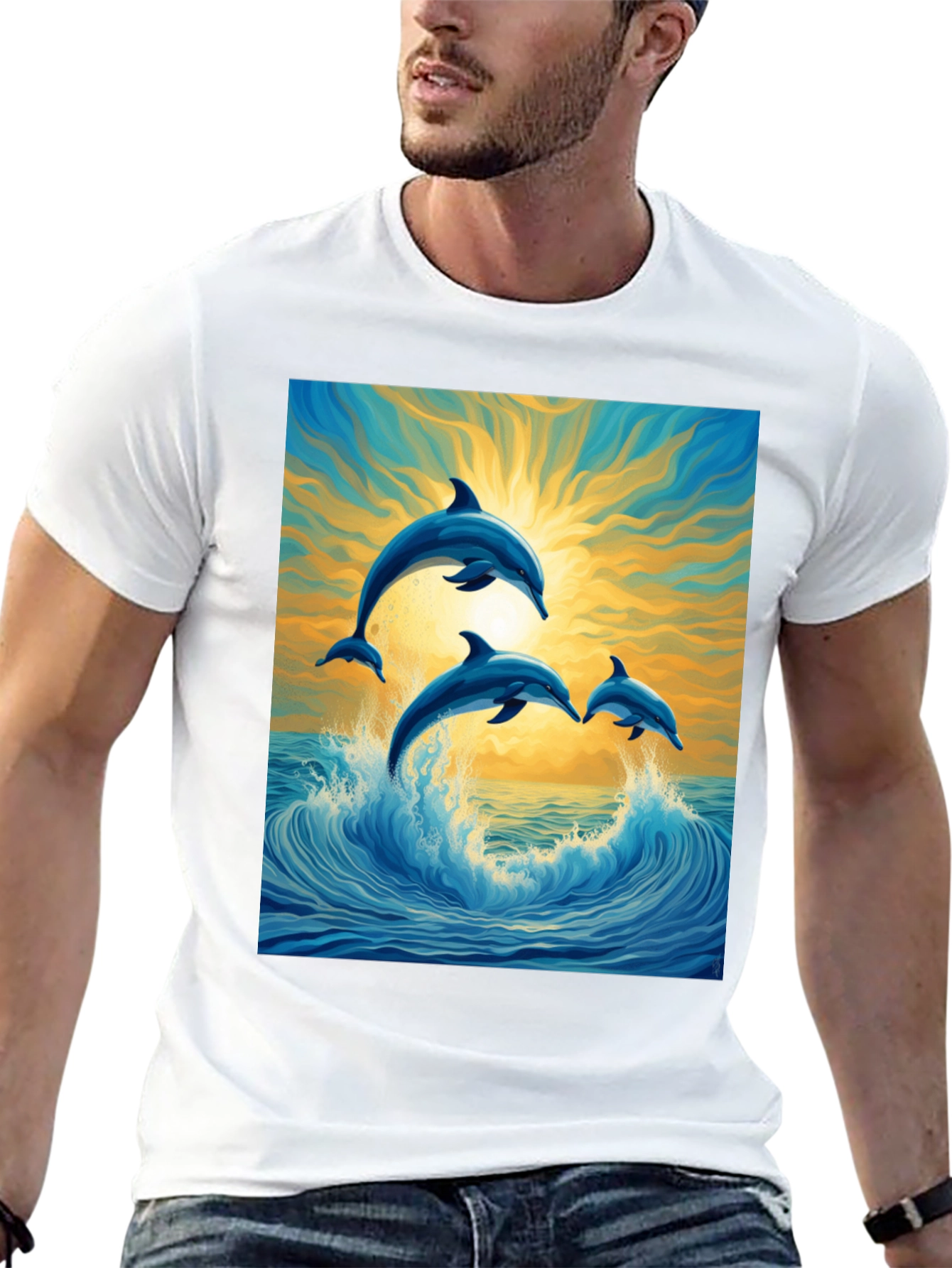 Black Dolphin Wave Graphic Tee - Stylish Ocean Lover's Shirt view 13
