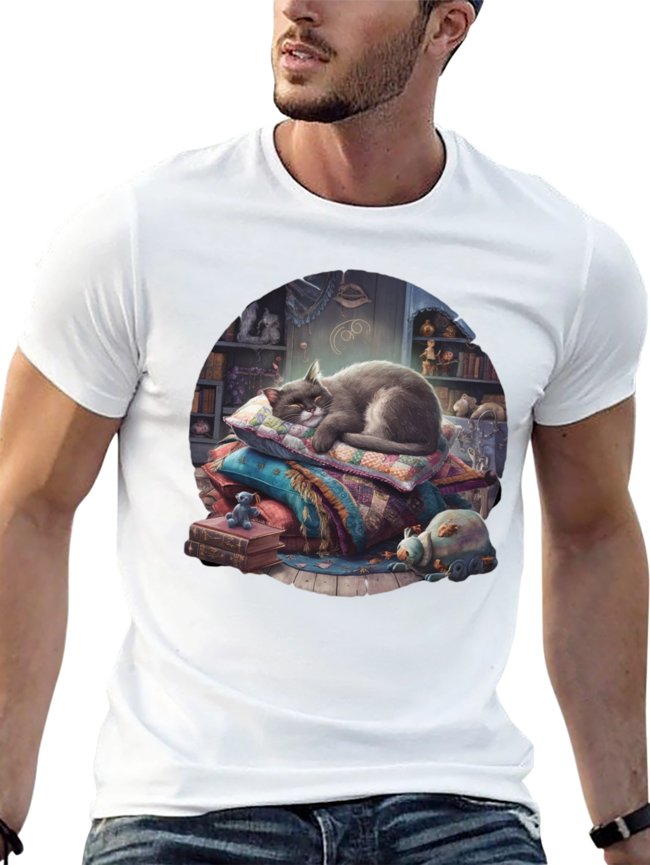 Black Cozy Cat Nap T-Shirt view 13