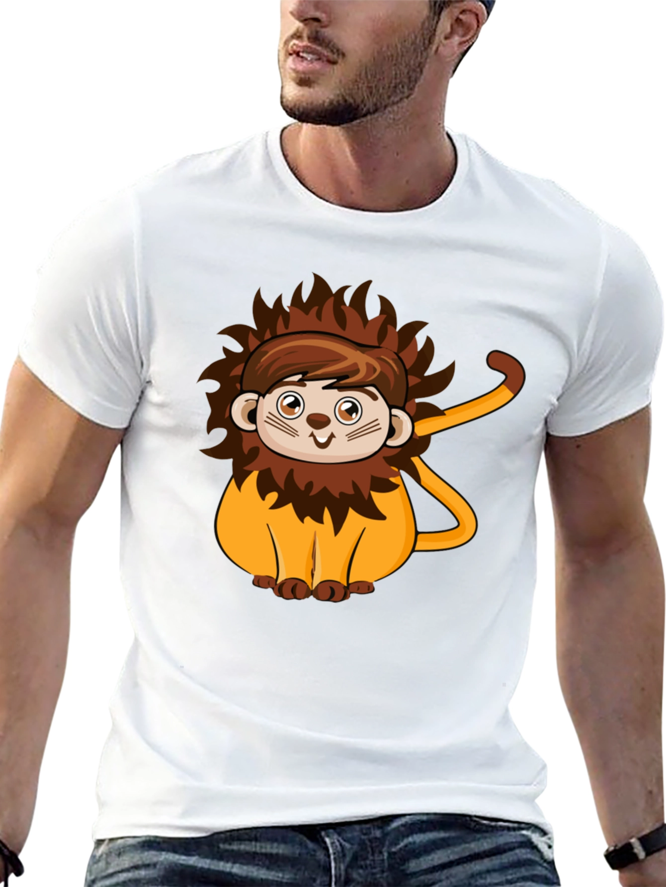 Black Cute Lion Cartoon Black T-Shirt view 13