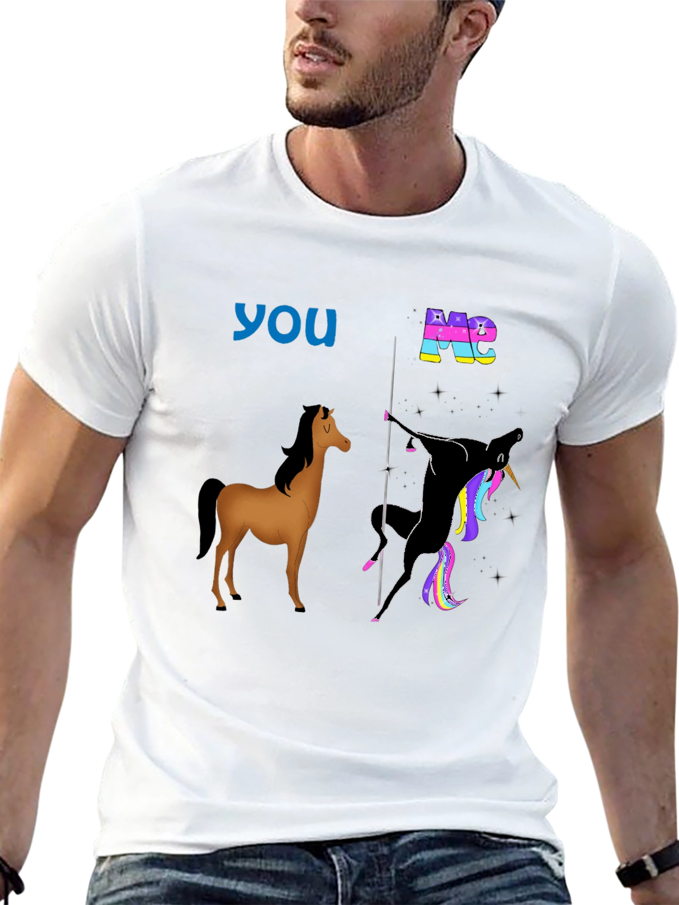 Black Funny Horse & Unicorn T-Shirt: You vs. Me view 13
