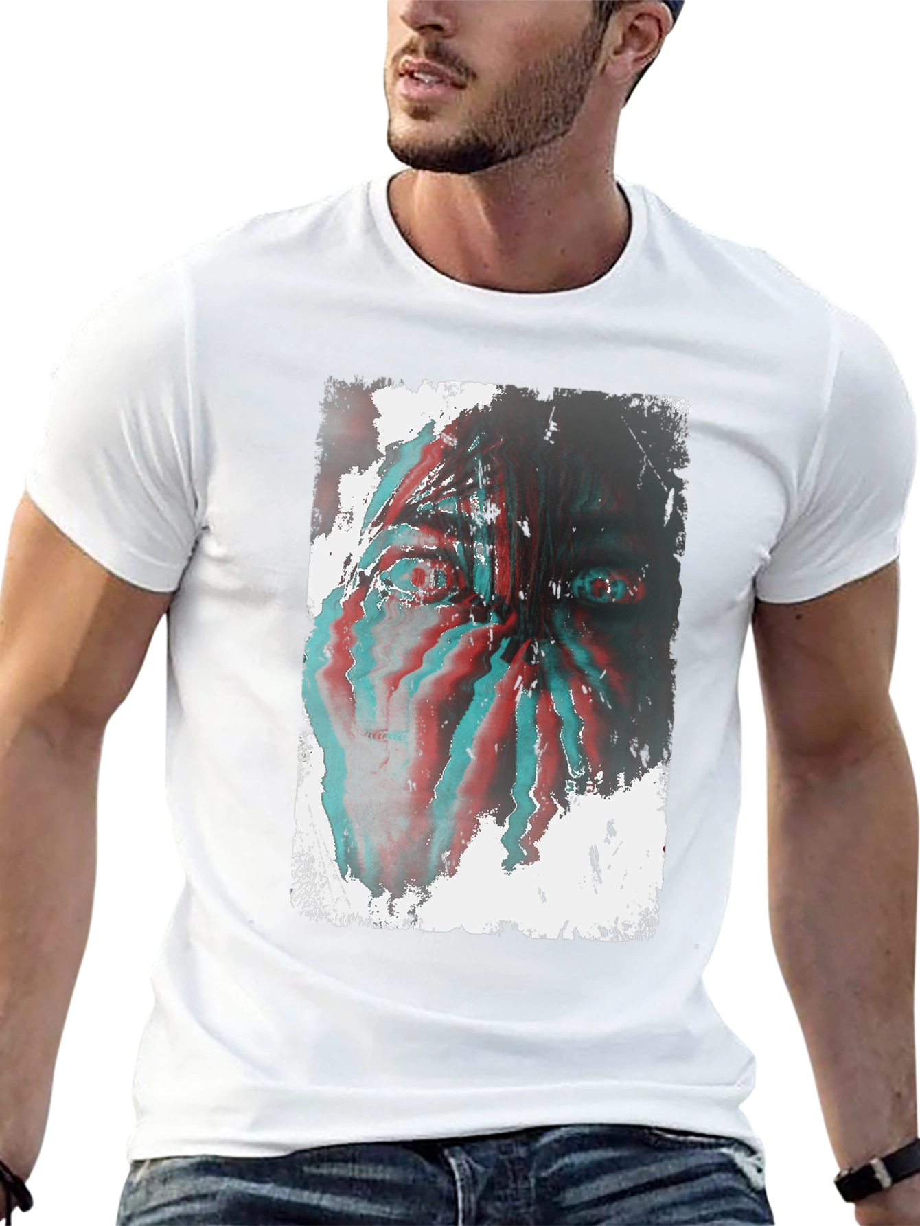 Black Distorted Face Graphic Tee - Black Cotton Blend view 13