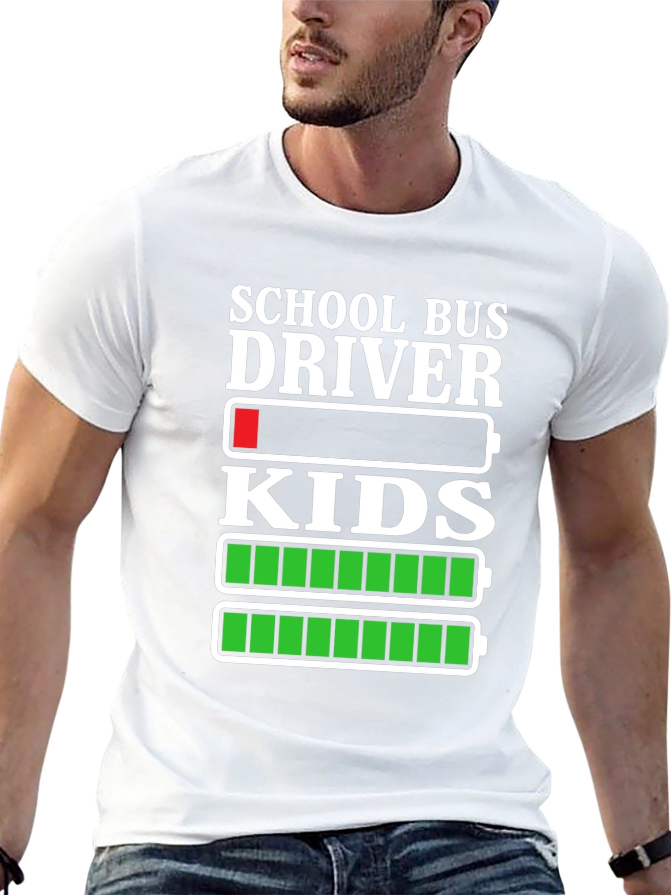 Black School Bus Driver Battery T-Shirt view 13