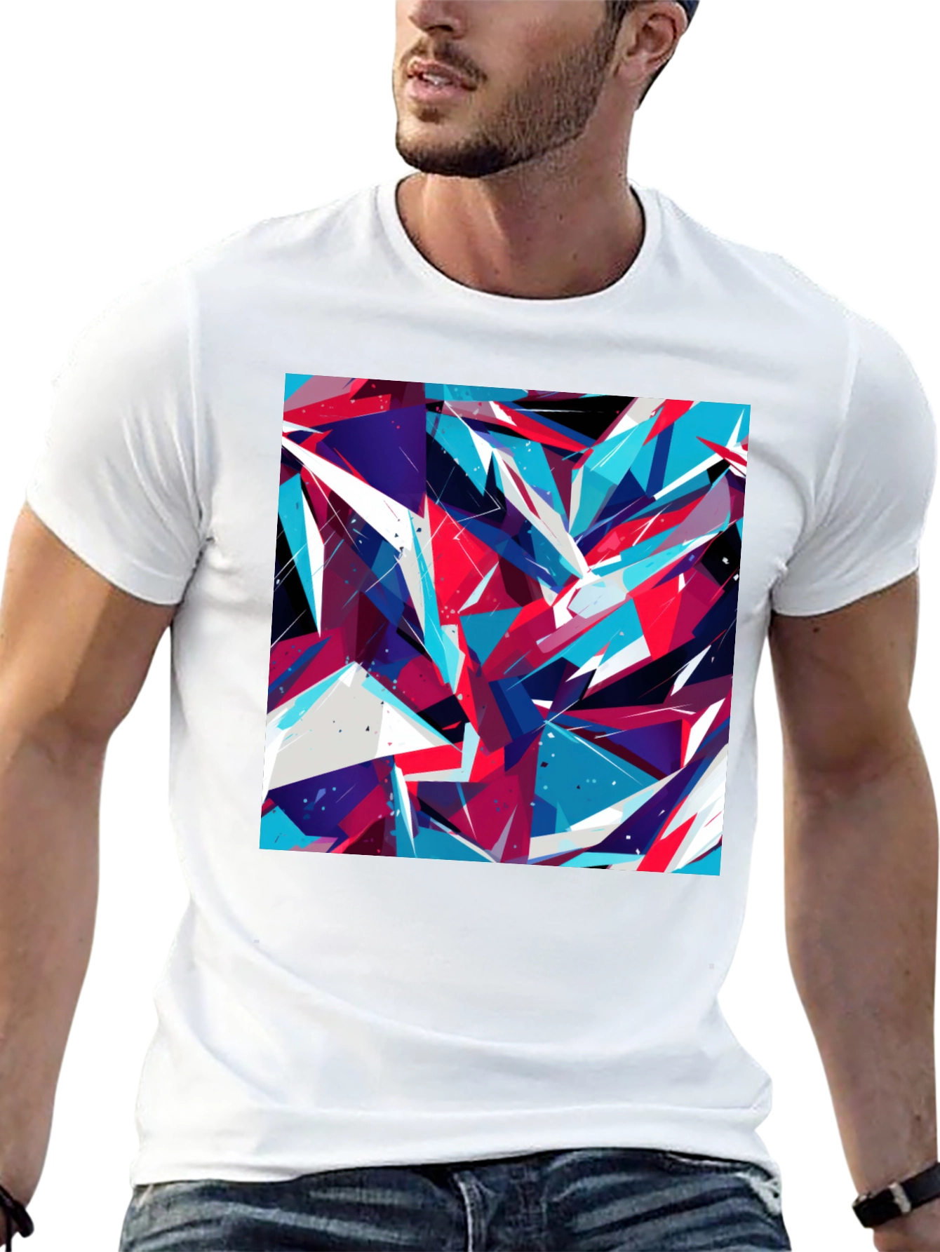 Black Abstract Geometric Print Black T-Shirt view 13