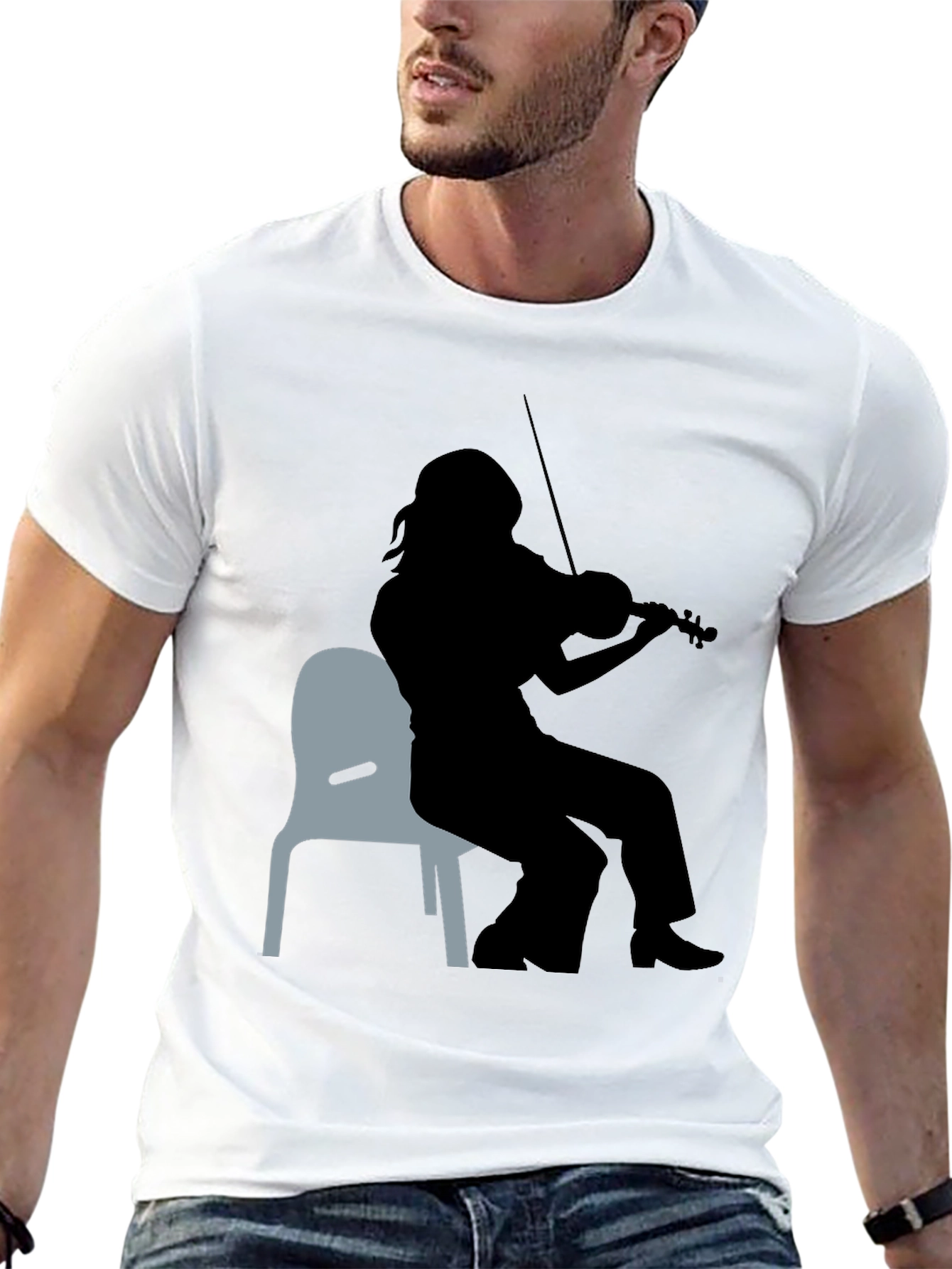 Black Violinist Silhouette Graphic Tee - Unisex Black T-Shirt view 13