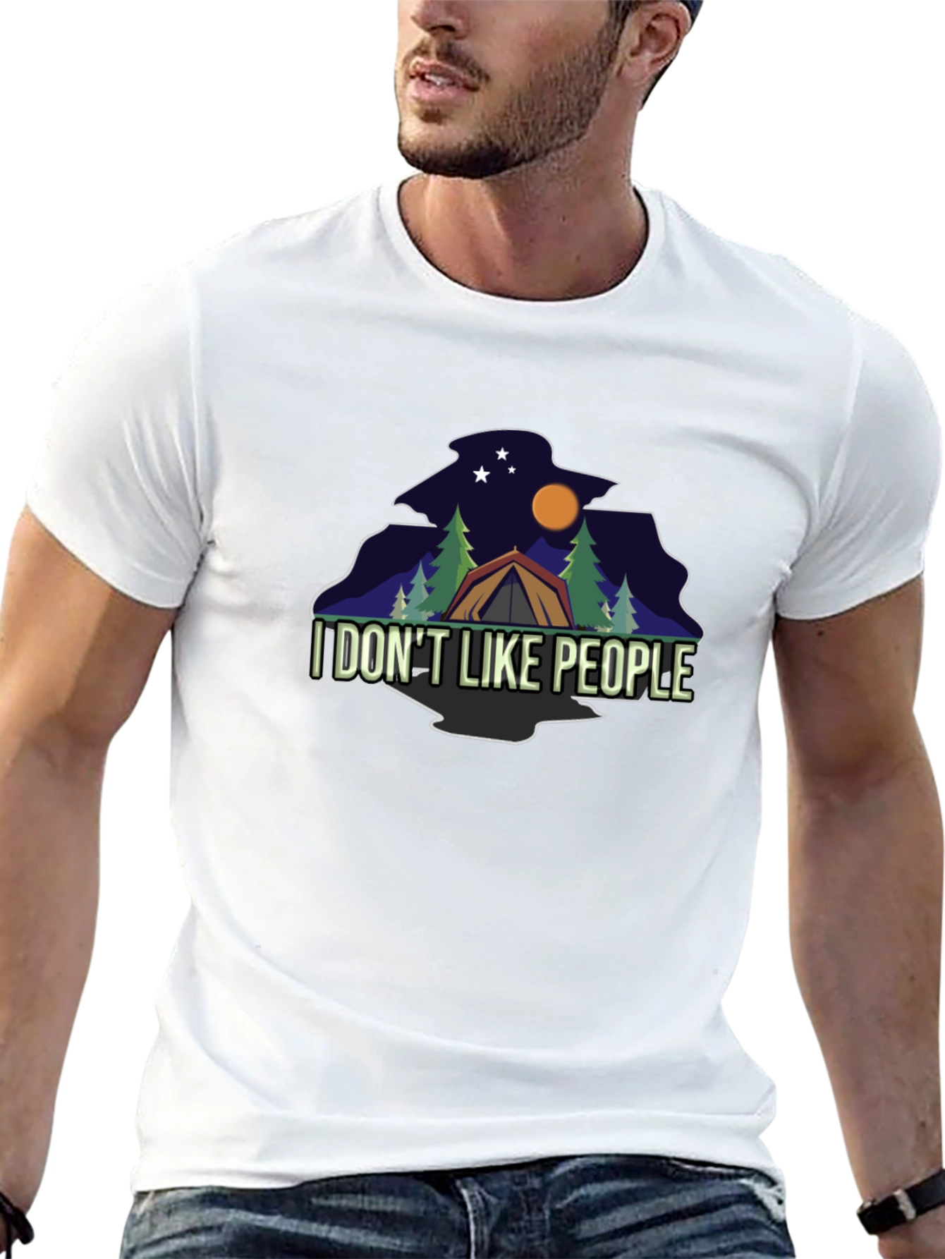 Black I DON'T LIKE PEOPLE Camping Black T-Shirt view 13