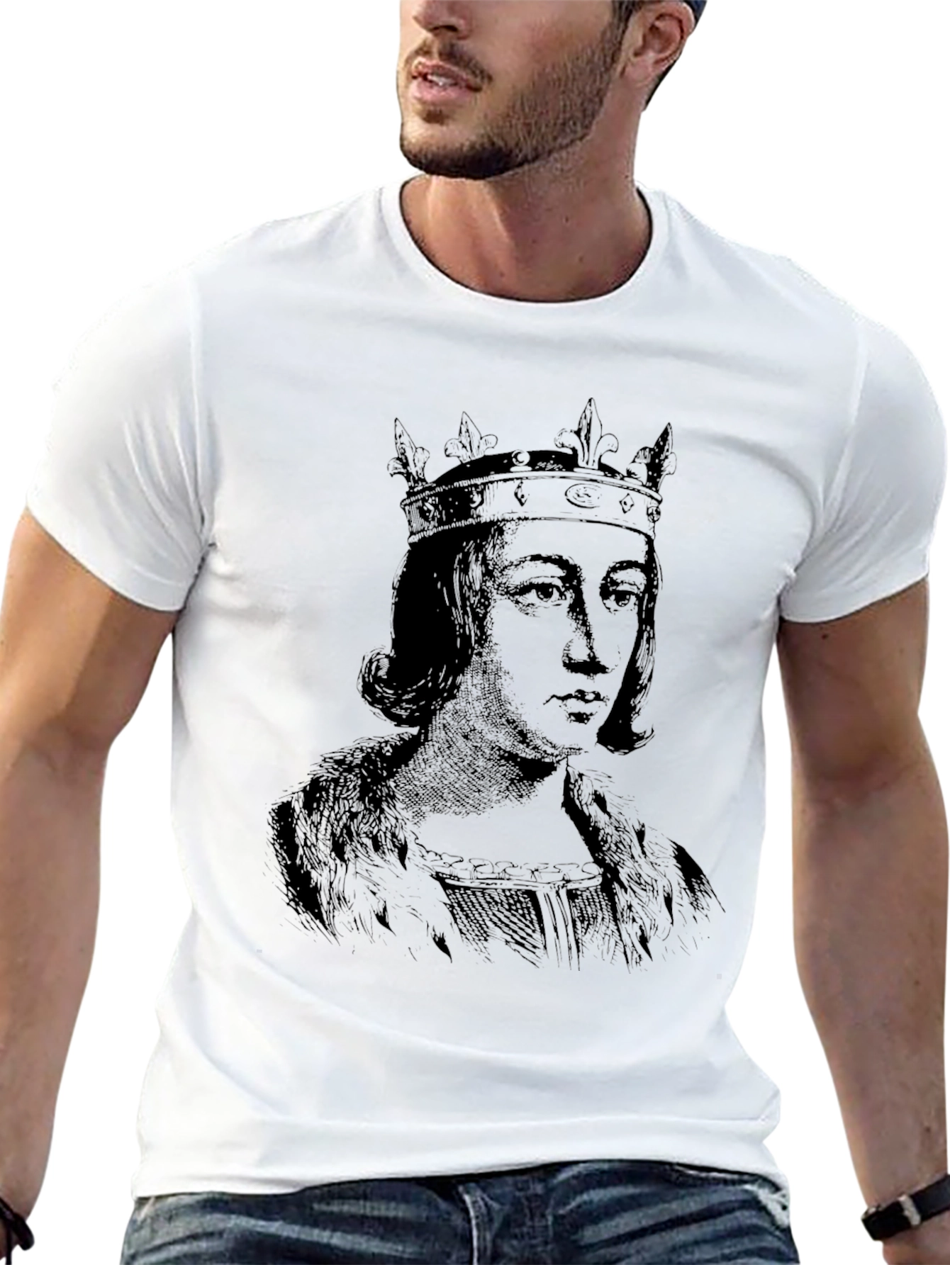 Black King Portrait Graphic Black T-Shirt view 13