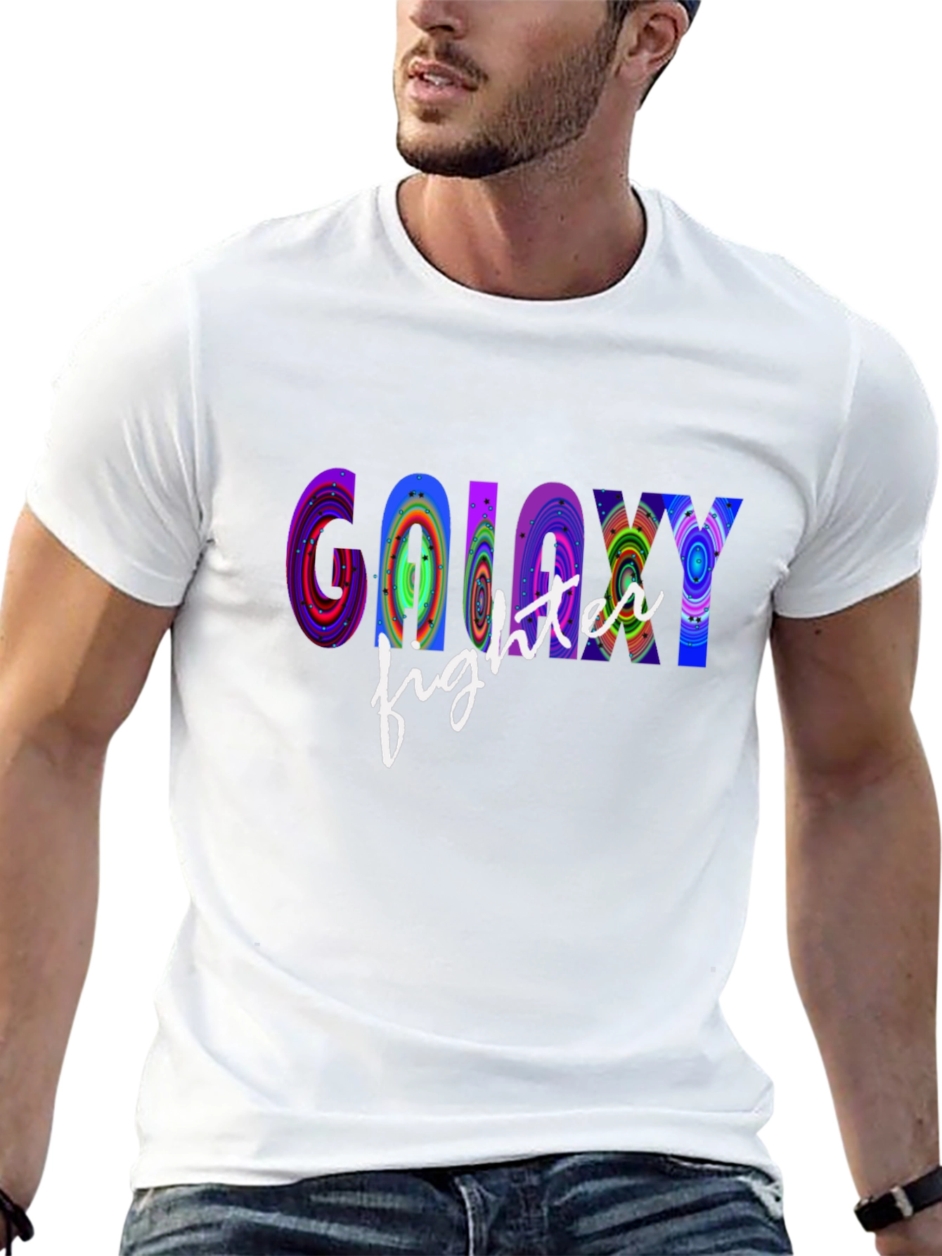 Black Galaxy Fighter Graphic T-Shirt - Cool Novelty Tee view 13