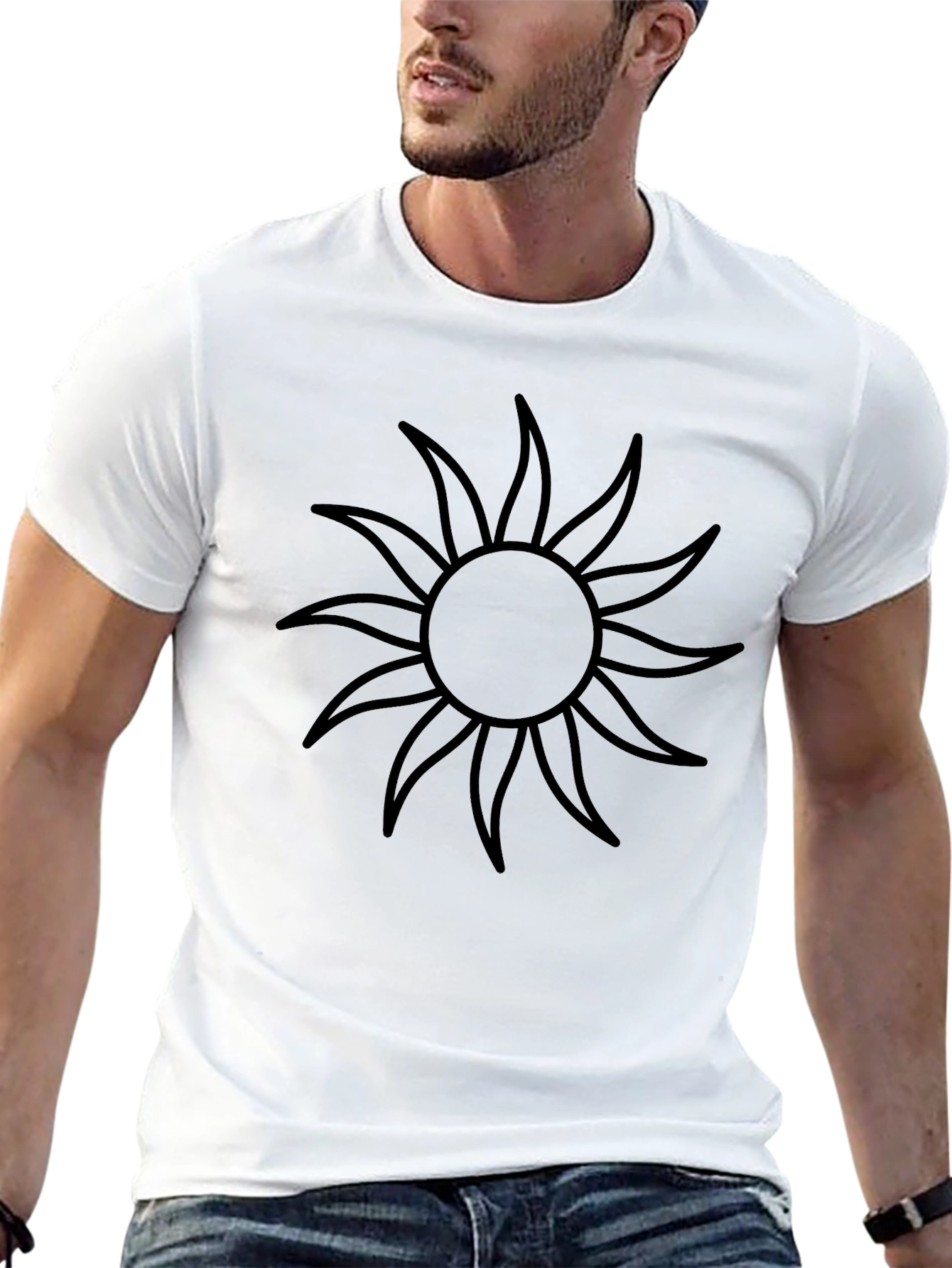 Black Men's Black Graphic Tee - Sunburst Design view 13