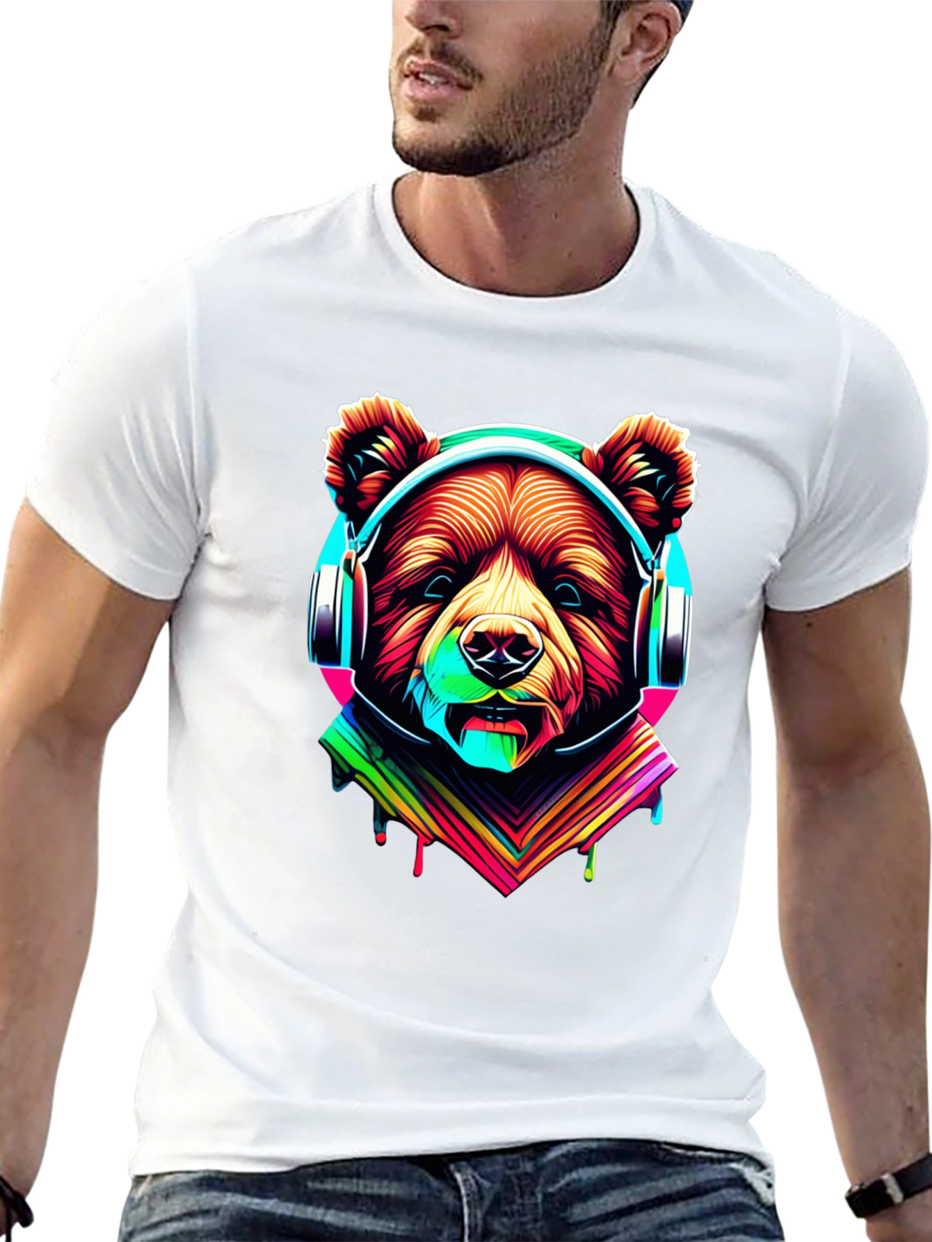 Black Bear in Headphones Graphic Tee view 13