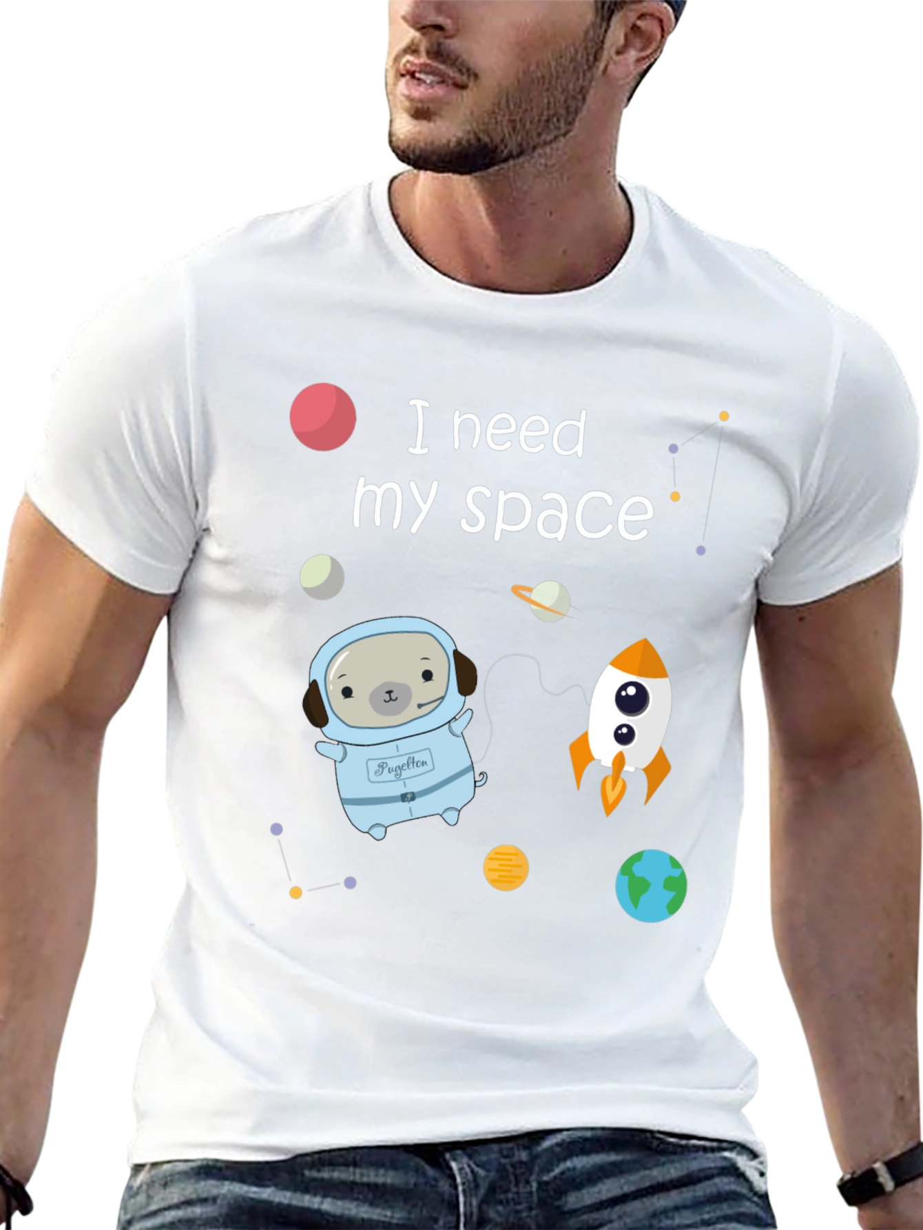 Black Space Pug T-Shirt view 13