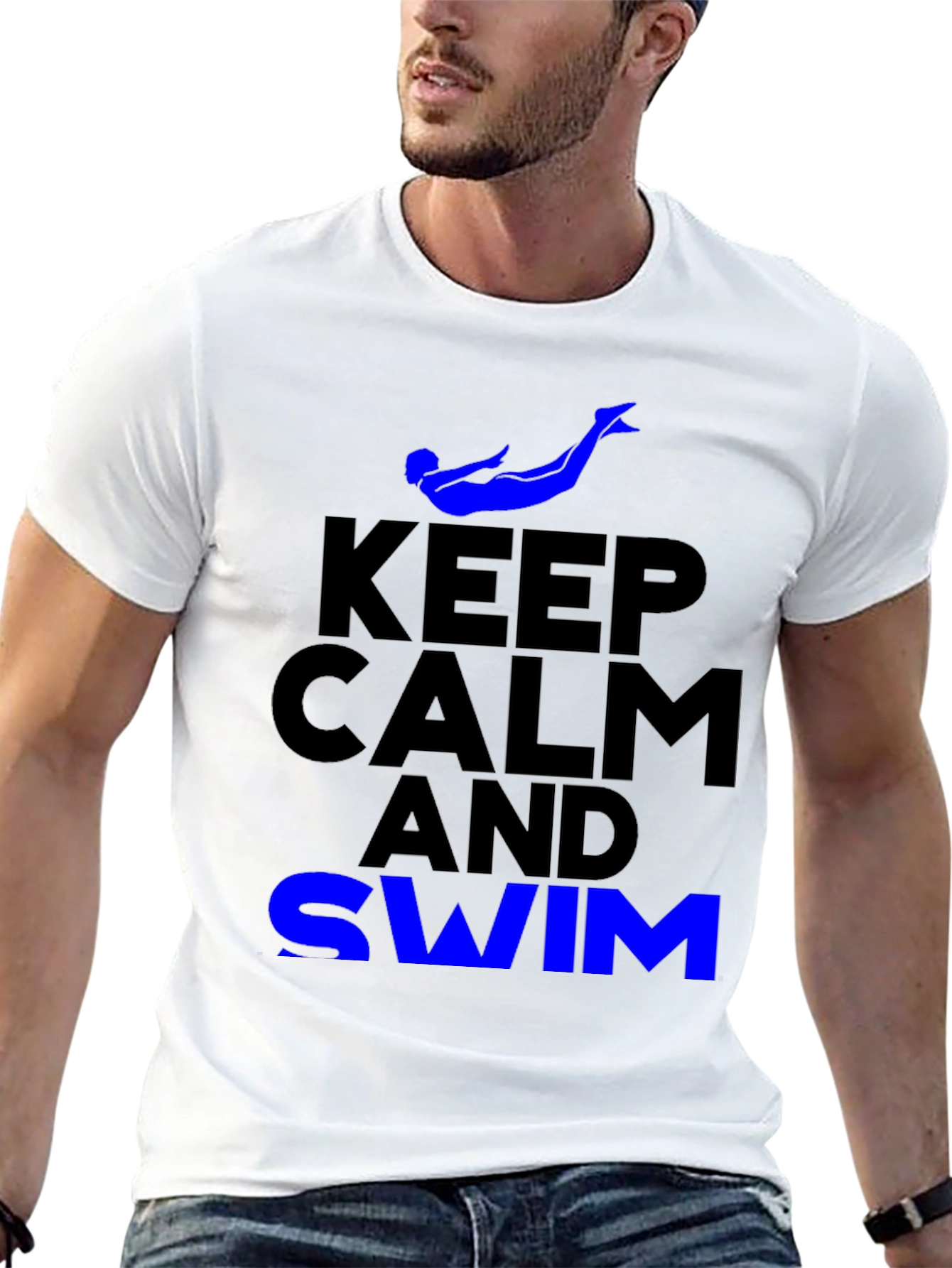 Black Keep Calm and Swim Graphic Tee - Blue view 13