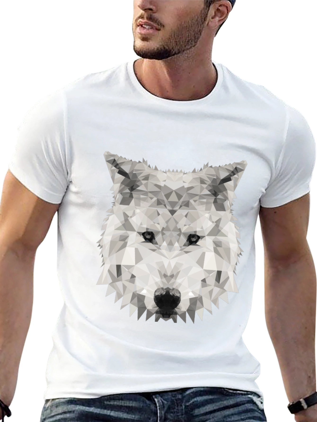 Black Geometric Wolf Graphic Tee - Stylish Black T-Shirt view 13