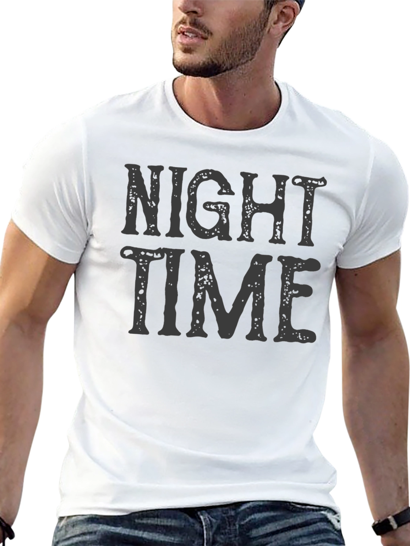 Black Night Time Graphic Print T-Shirt - Casual Wear view 13