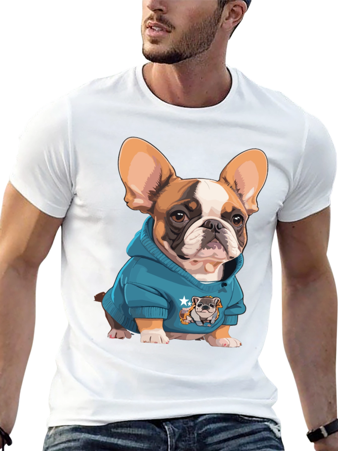 Black Bulldog in Hoodie Graphic Tee - Cute Dog Lover Shirt view 13
