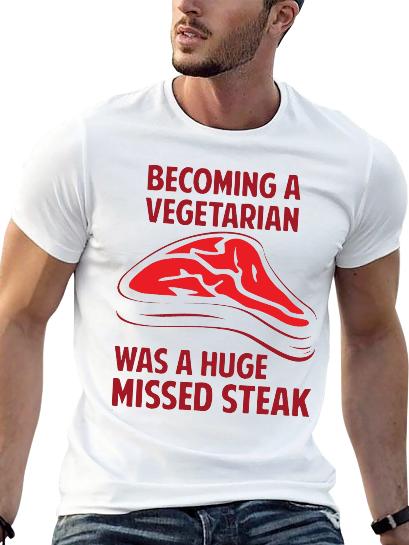 Black Becoming a Vegetarian Missed Steak T-Shirt view 13