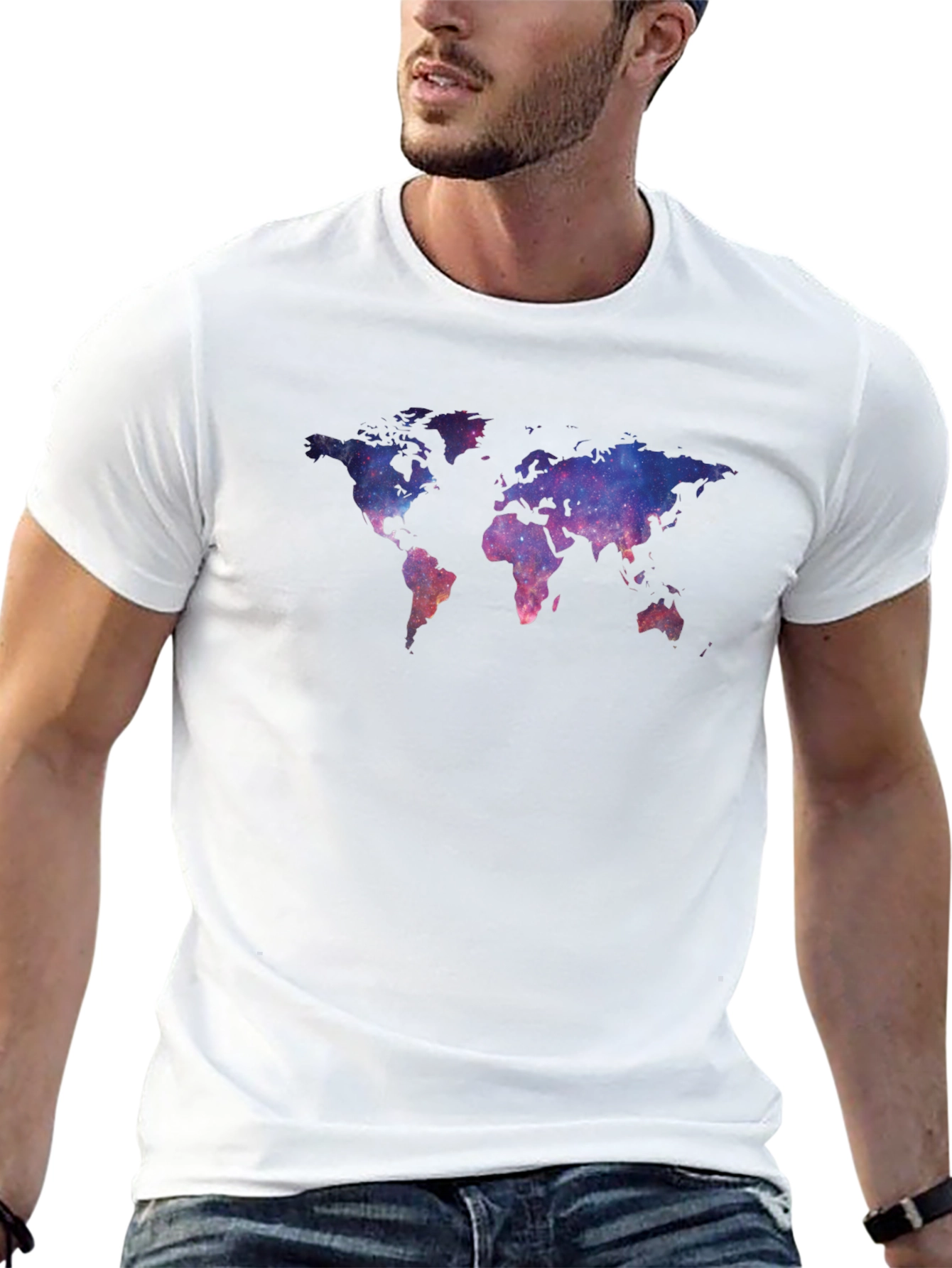 Black Galaxy World Map Black T-Shirt view 13