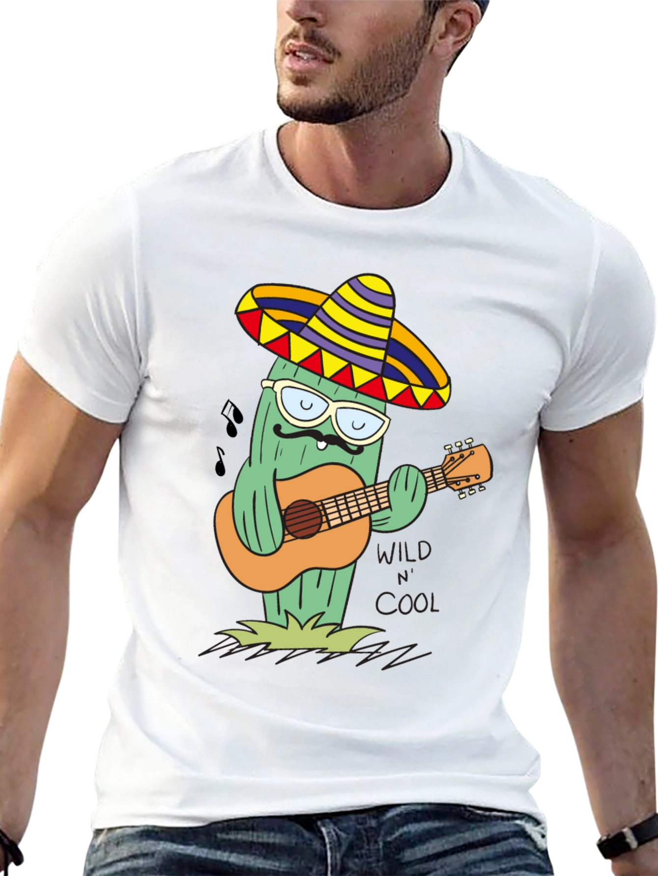 Black Cool Cactus Guitarist T-Shirt - Wild & Cool view 13
