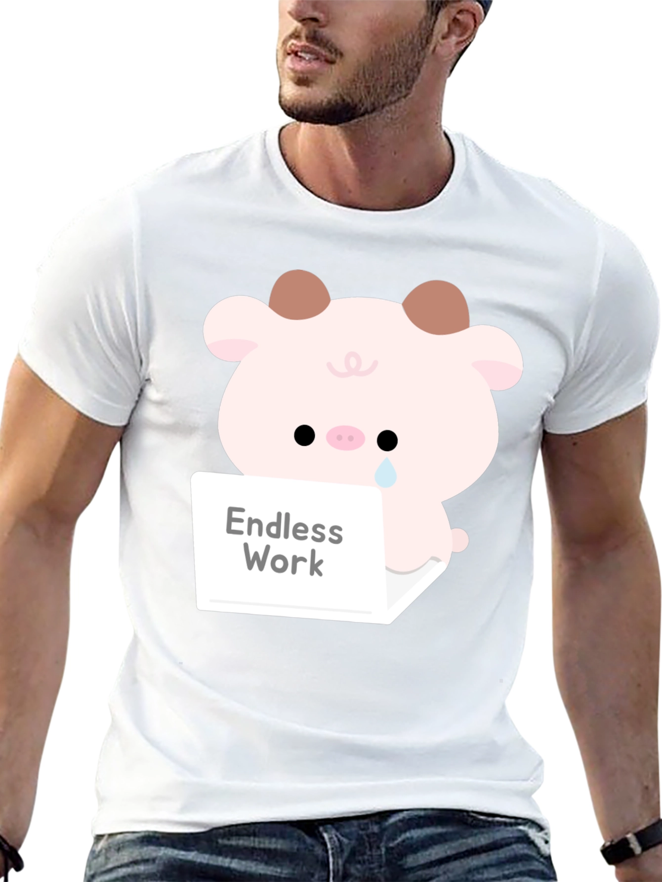 Black Endless Work Pig T-Shirt - Cute Graphic Tee view 13