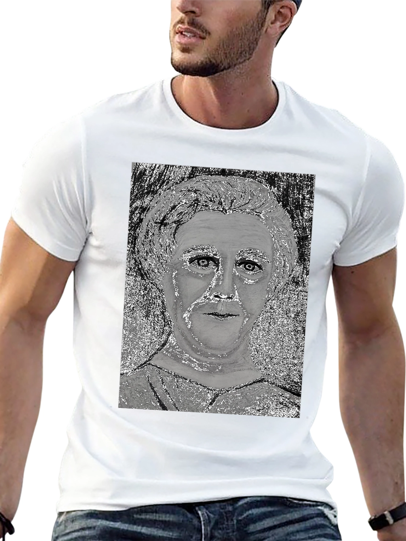 Black Unique Graphic Tee - Silver Portrait Design view 13