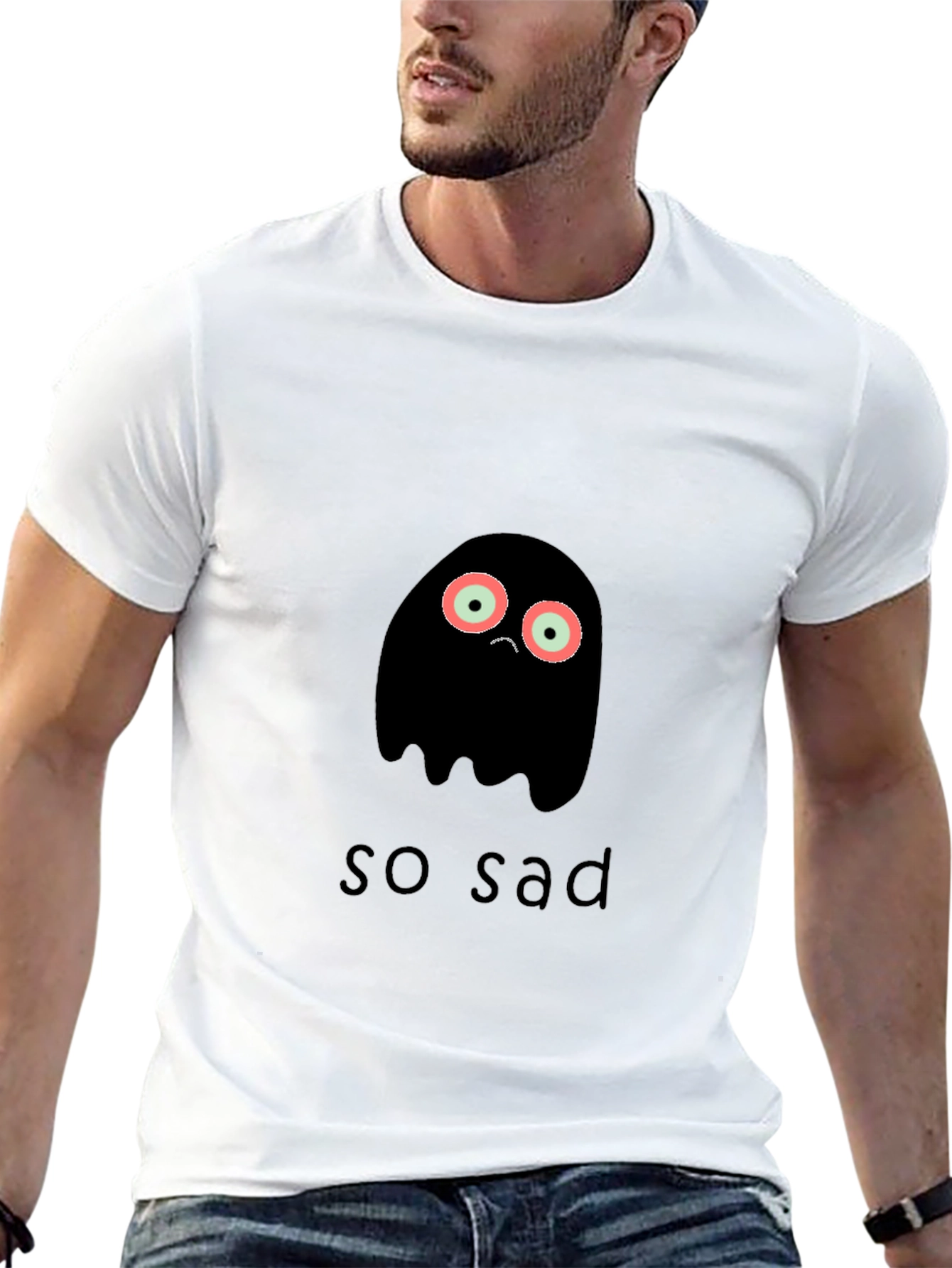 Black Sad Ghost Graphic Tee - Unisex Black T-Shirt view 13
