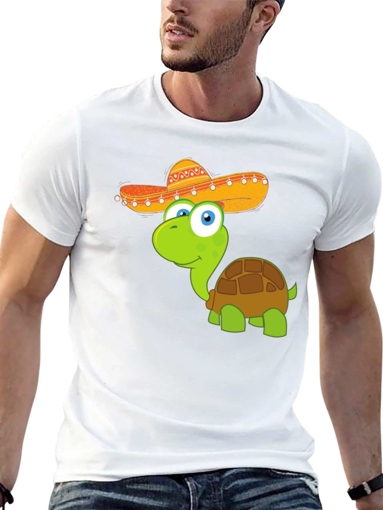 Black Cartoon Turtle with Sombrero T-Shirt view 13