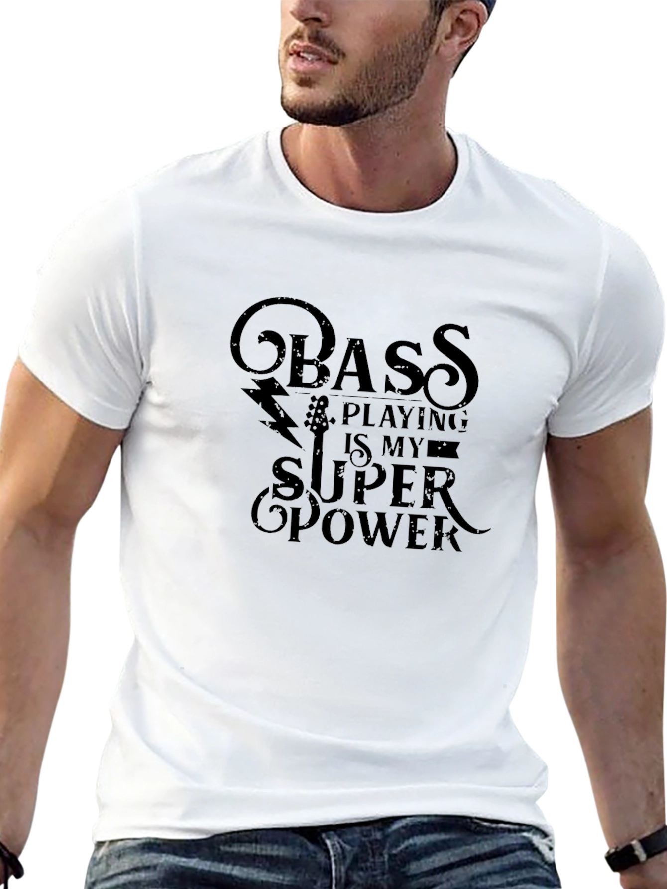 Black Bass Playing is My Super Power Black T-Shirt view 13