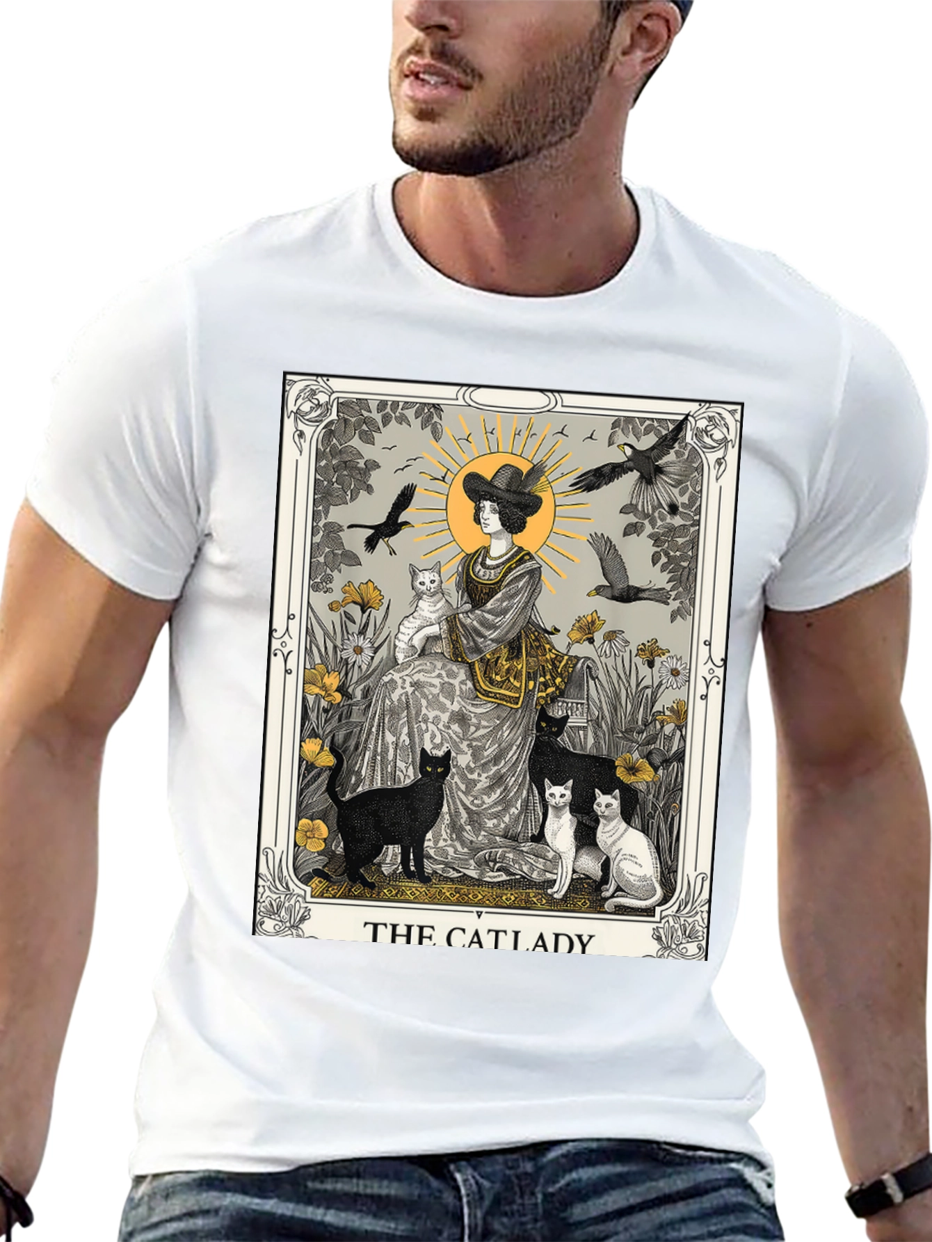 Black The Catlady Tarot Card T-Shirt - Unisex Graphic Tee view 13