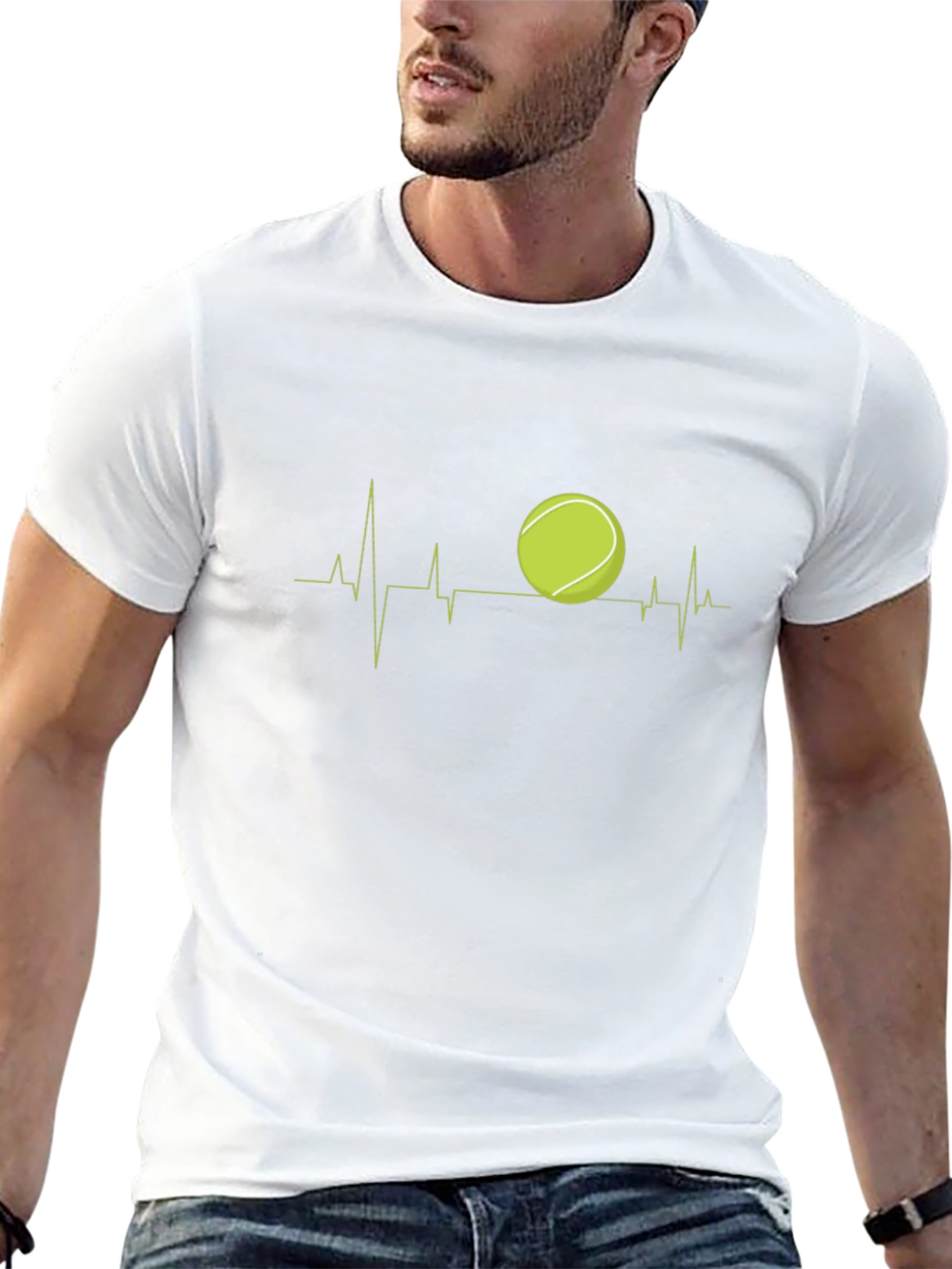Black Tennis Heartbeat Graphic Tee - Black Cotton T-Shirt view 13