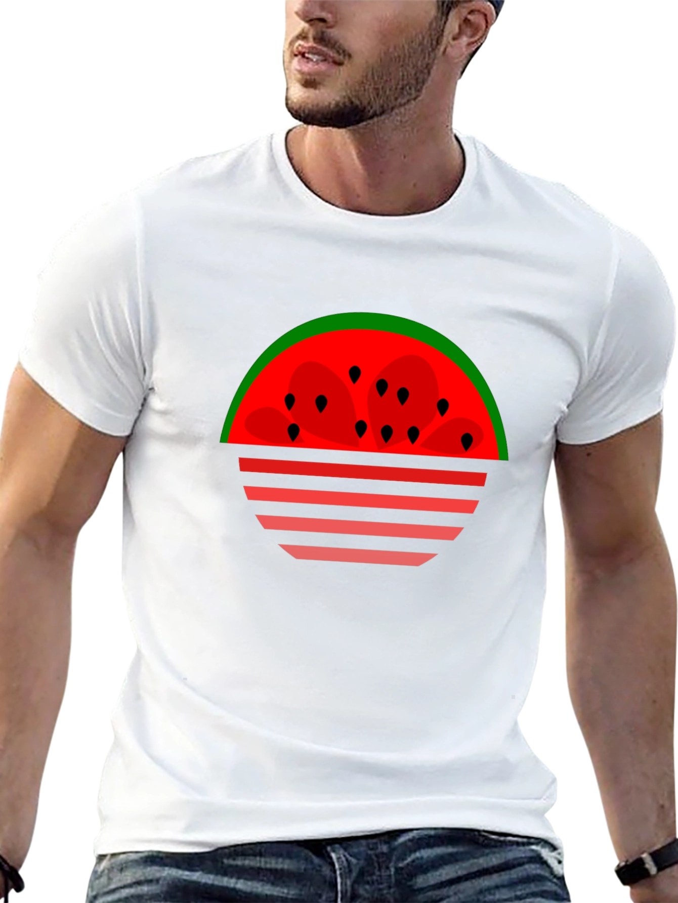 Black Watermelon Sunset Graphic Tee - Black Cotton T-Shirt view 13