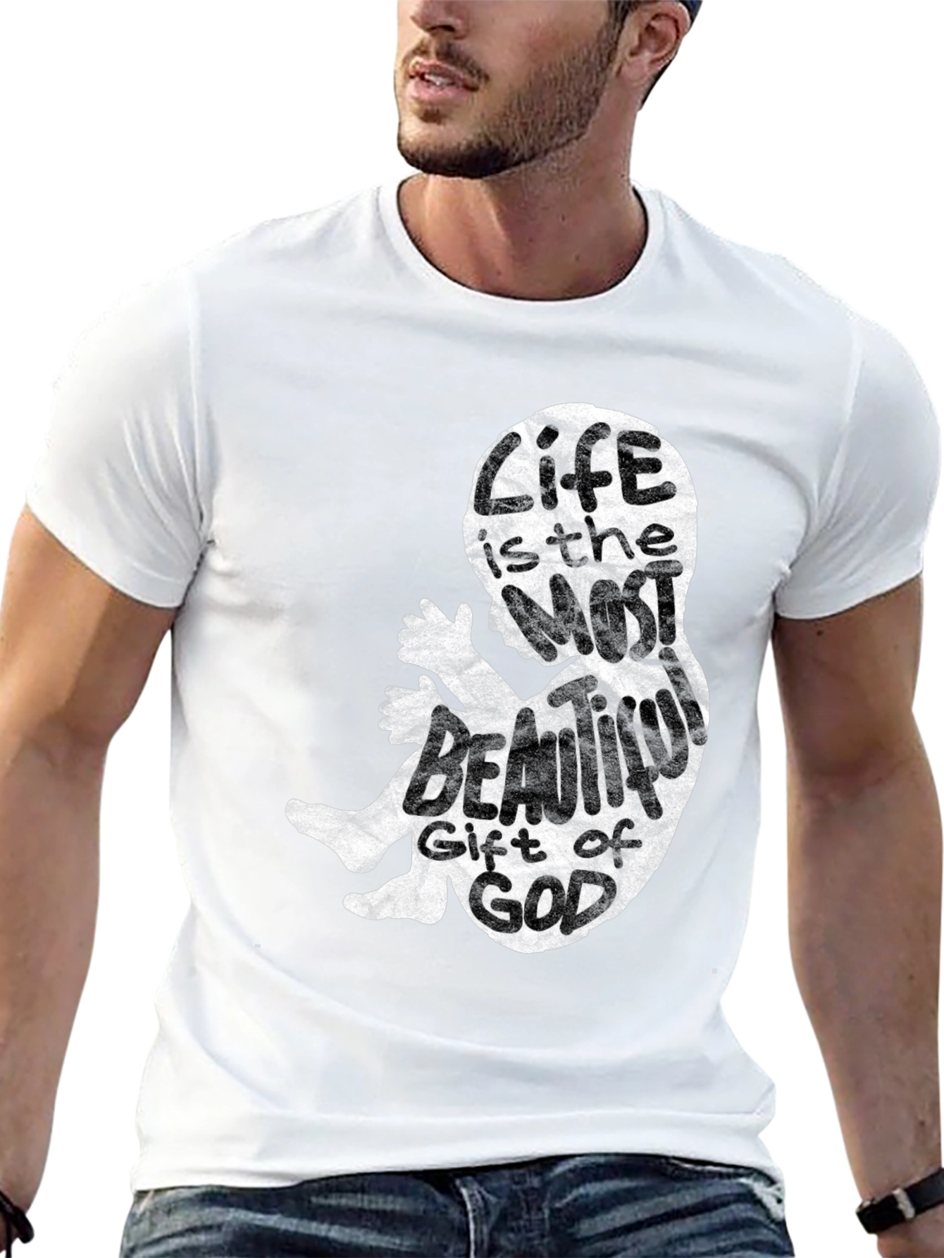 Black Pro-Life Fetus Graphic Tee - Life is Beautiful Cotton T-Shirt view 13