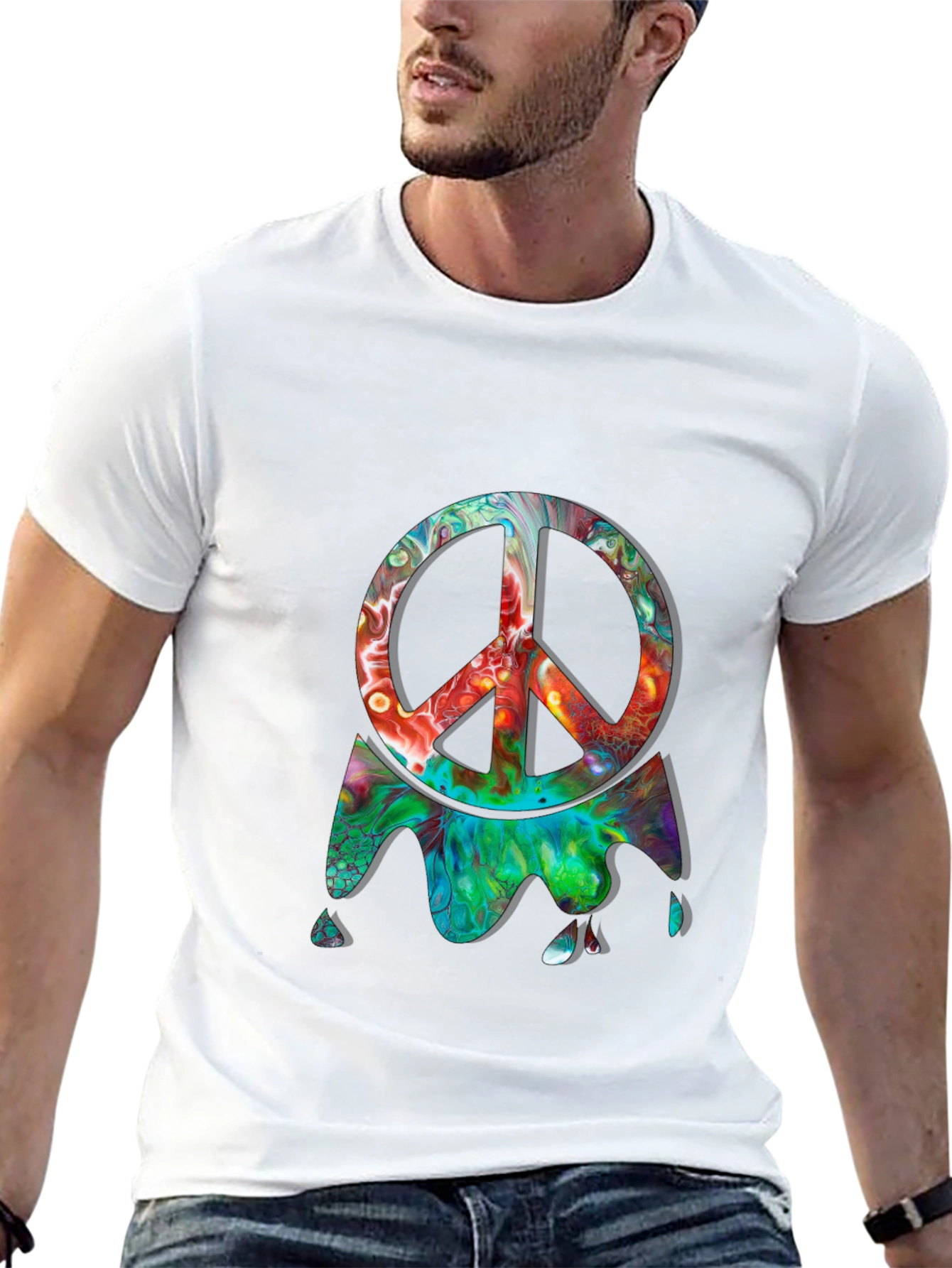 Black Psychedelic Peace Sign Black Graphic Tee view 13