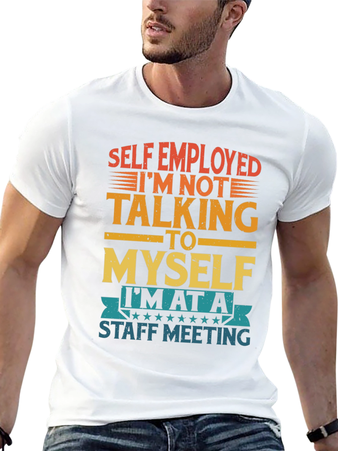 Black Self Employed Staff Meeting Funny T-Shirt view 13