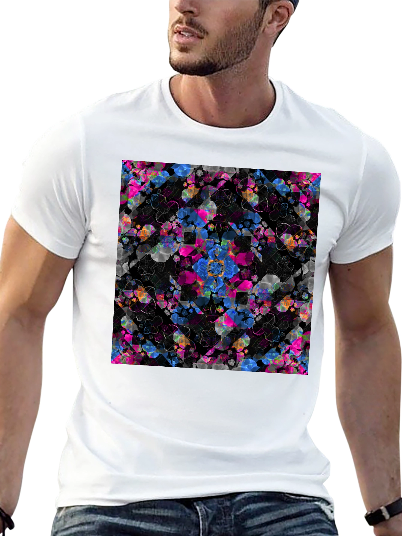 Black Abstract Floral T-Shirt - Modern Graphic Tee view 13