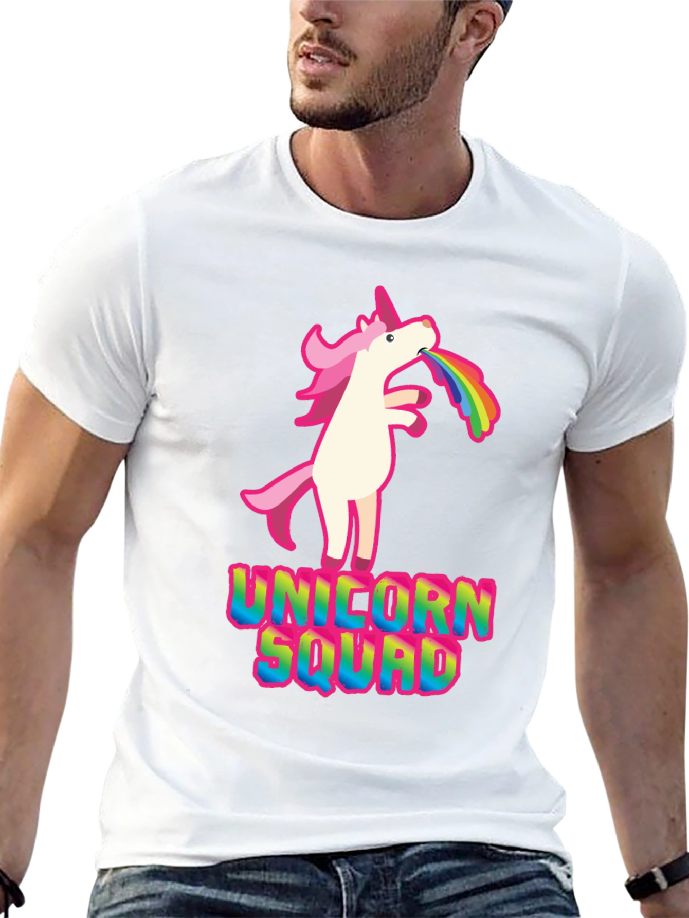 Black Unicorn Squad Graphic T-Shirt - Rainbow Vomit Design view 13