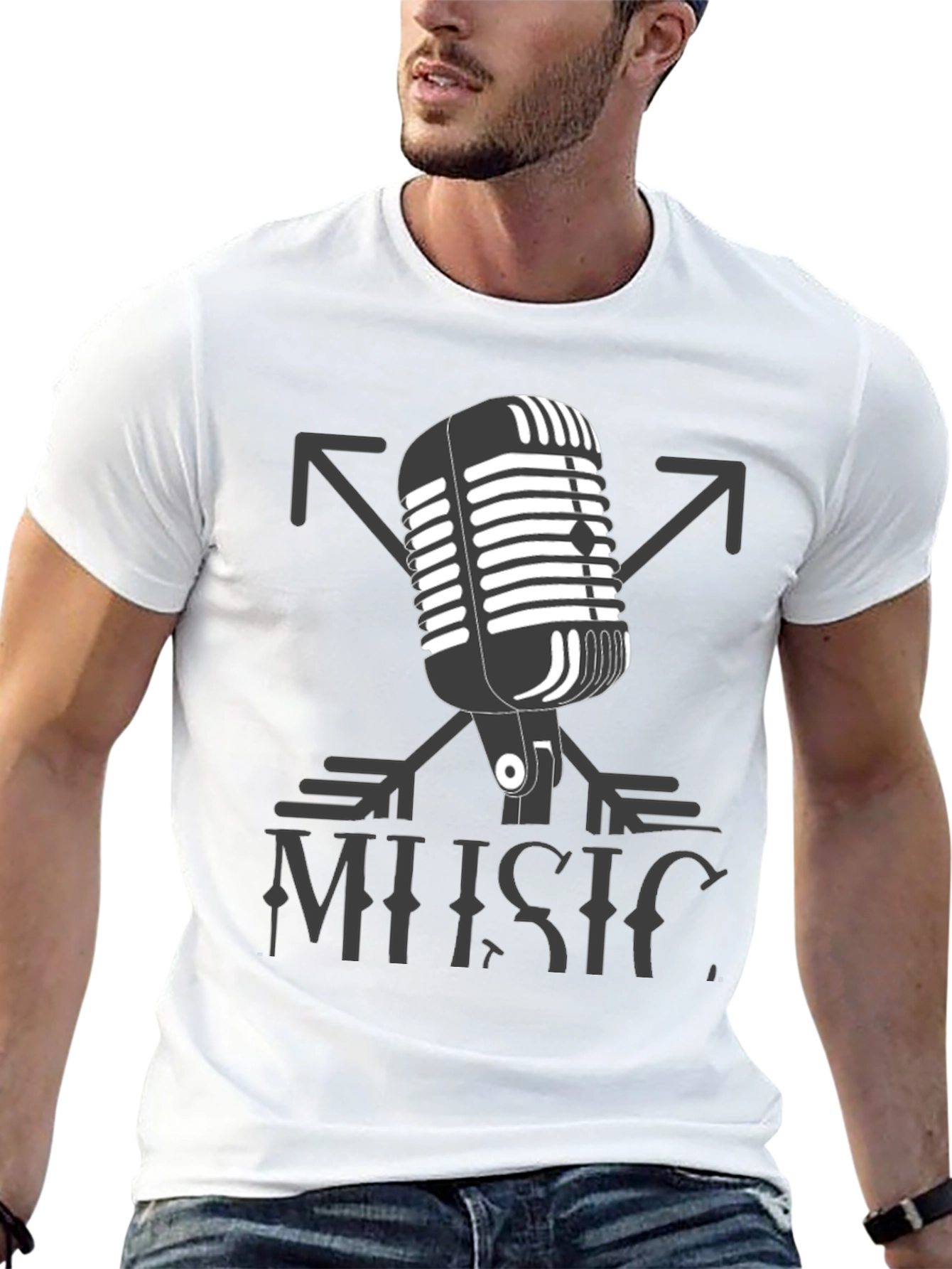 Black Vintage Microphone Music Tee view 13