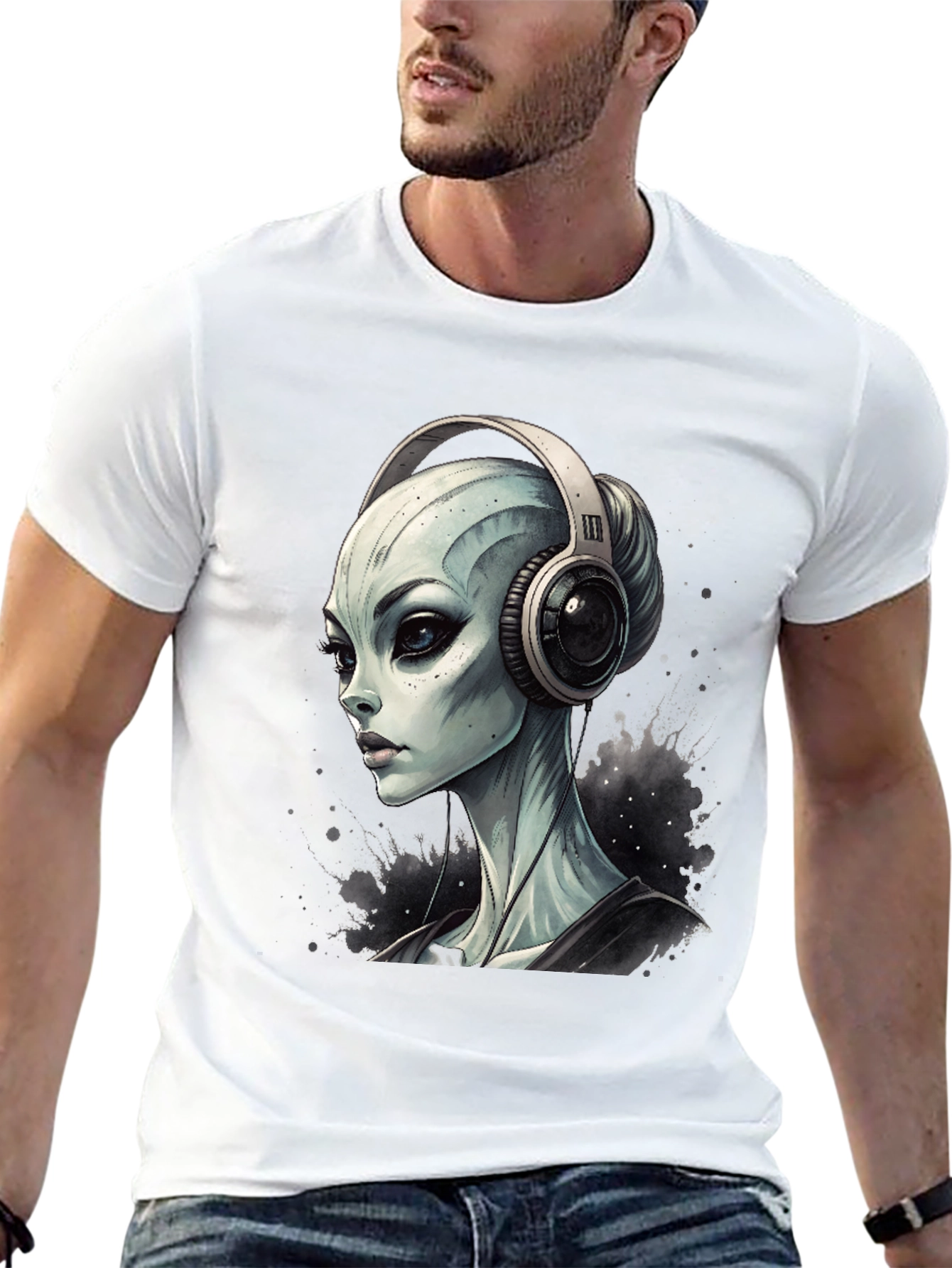 Black Alien DJ Black T-Shirt - Sci-Fi Music Lover Tee view 13