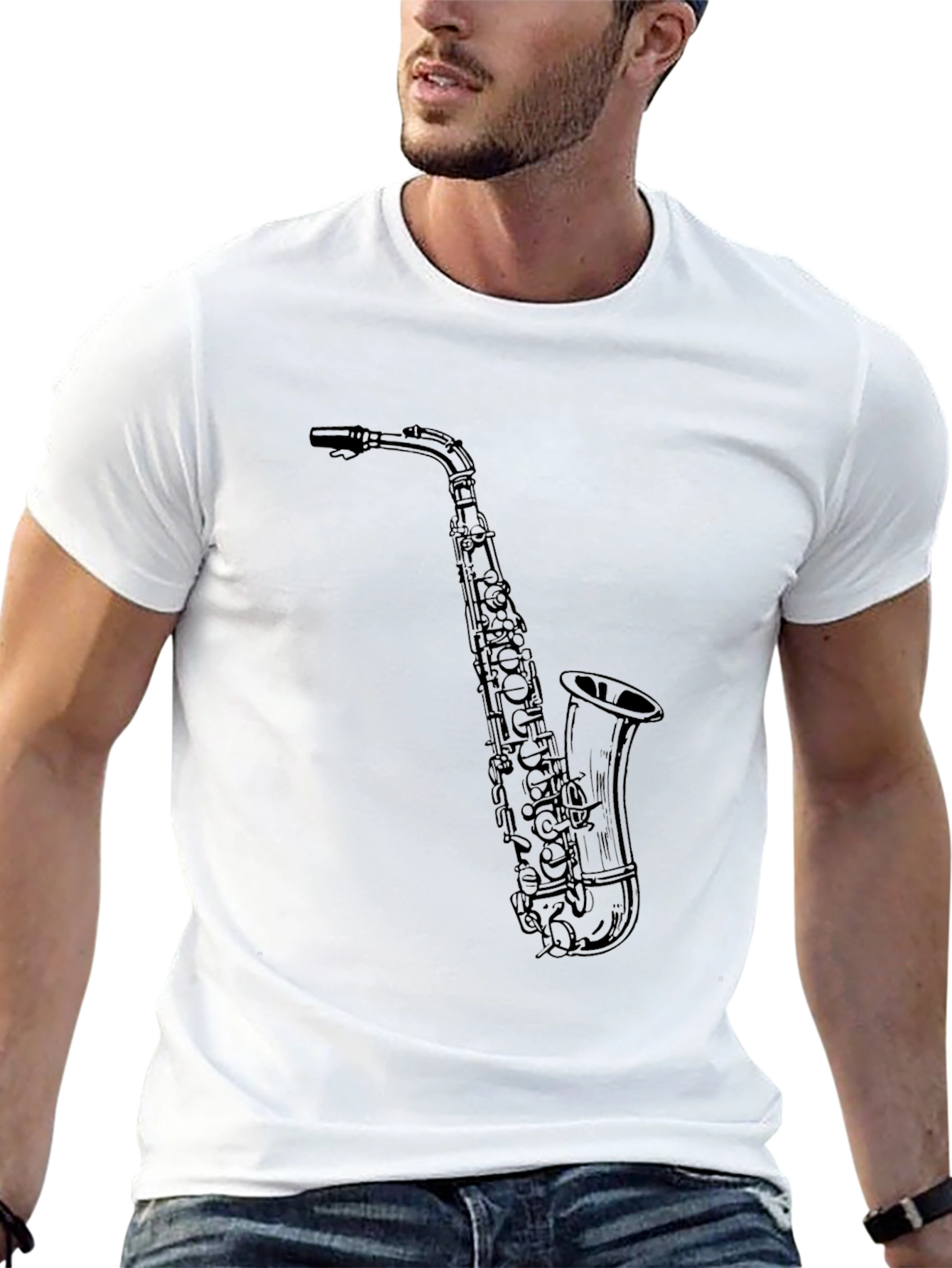 Black Saxophone Graphic Tee - Black Cotton Blend view 13