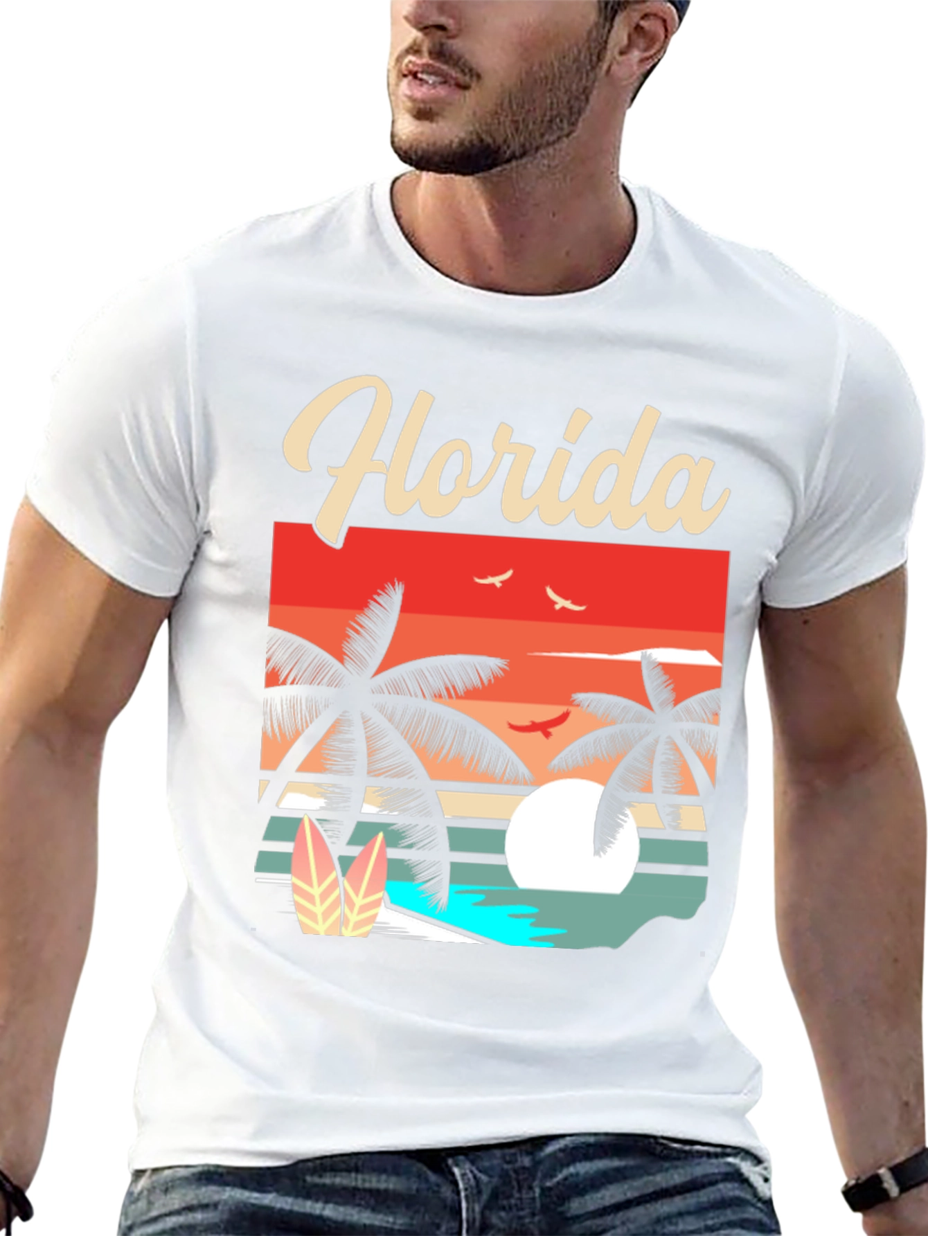 Black Florida Retro Sunset Palm T-Shirt view 13