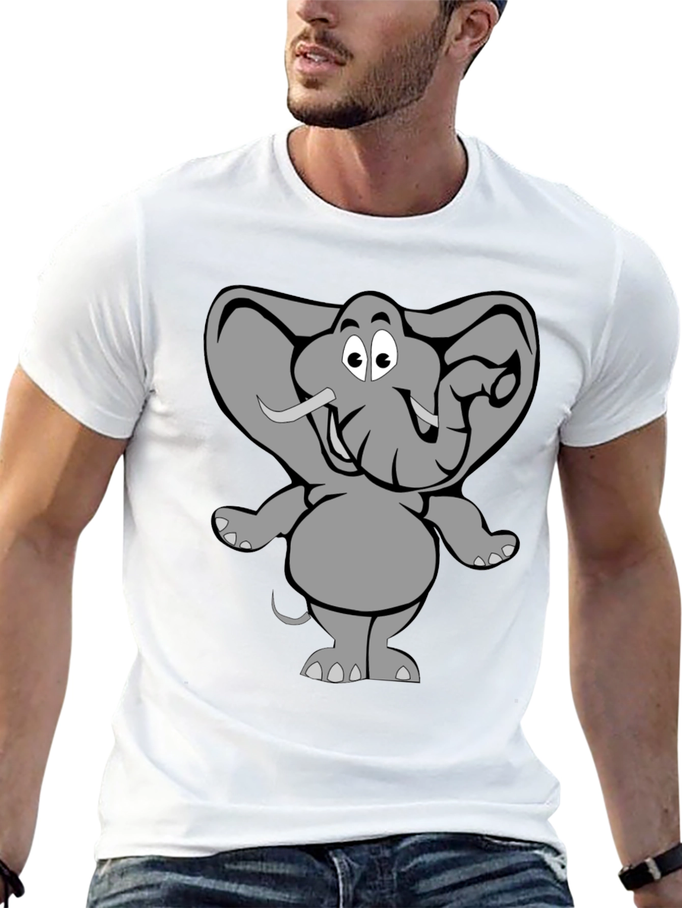 Black Elephant Cartoon Graphic Black T-Shirt view 13