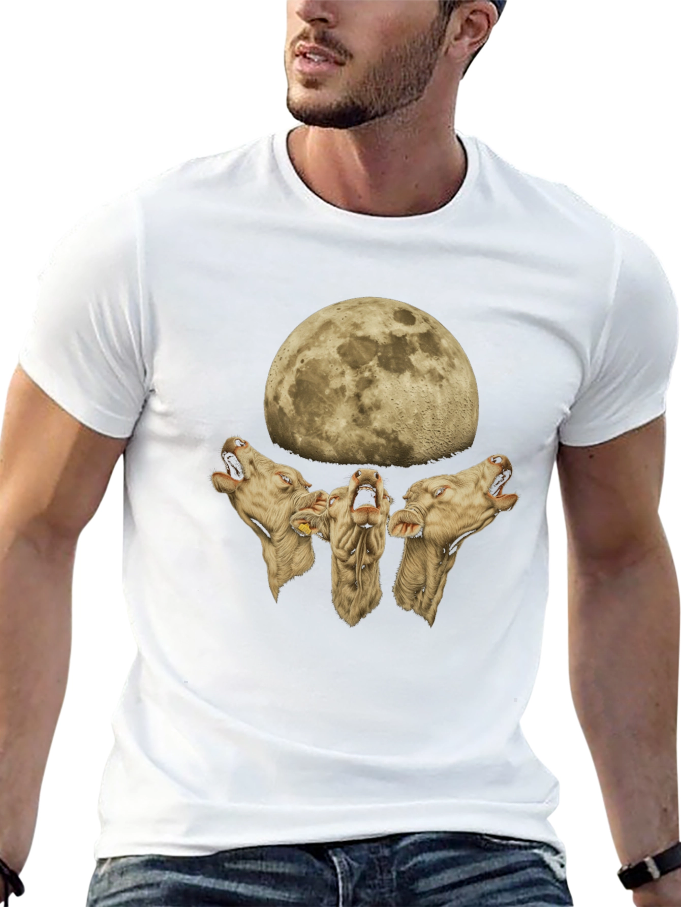 Cow Howl Moon Black T-Shirt Funny Tee - 13