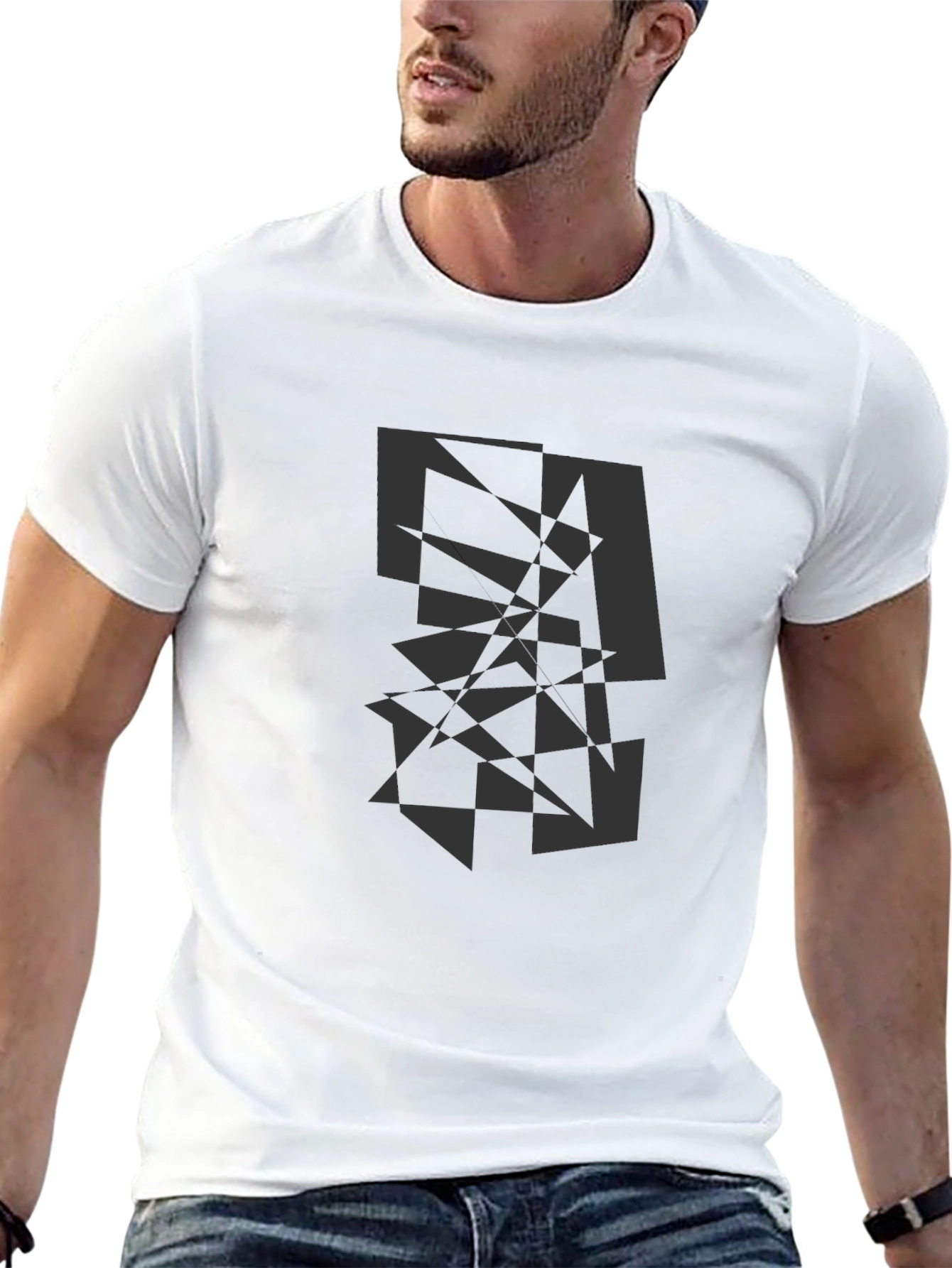 Black Abstract Geometric Graphic Print Crew Neck T-Shirt view 13