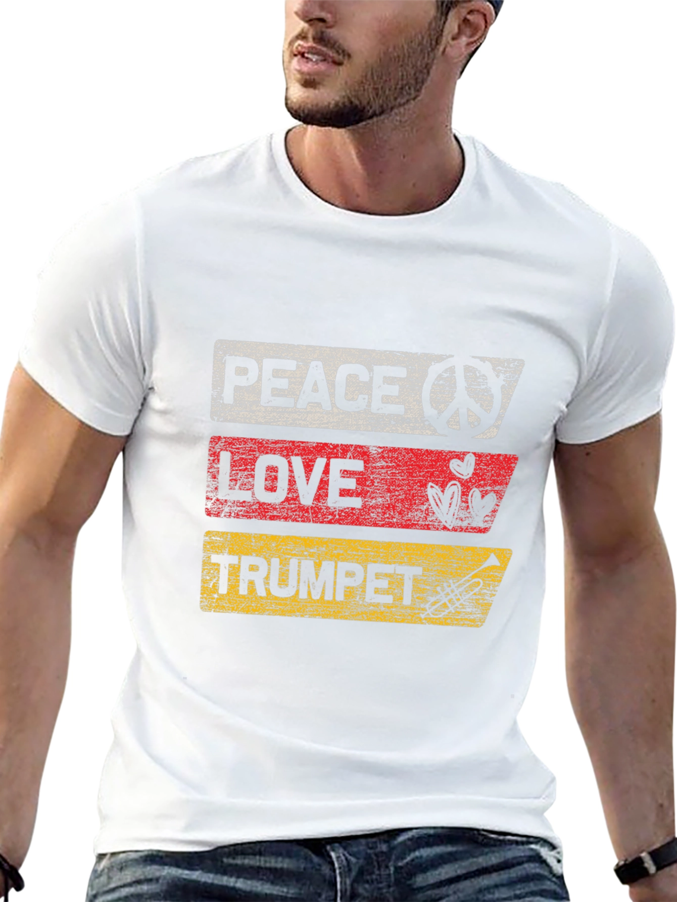 Black Peace Love Trumpet Black Graphic T-Shirt view 13
