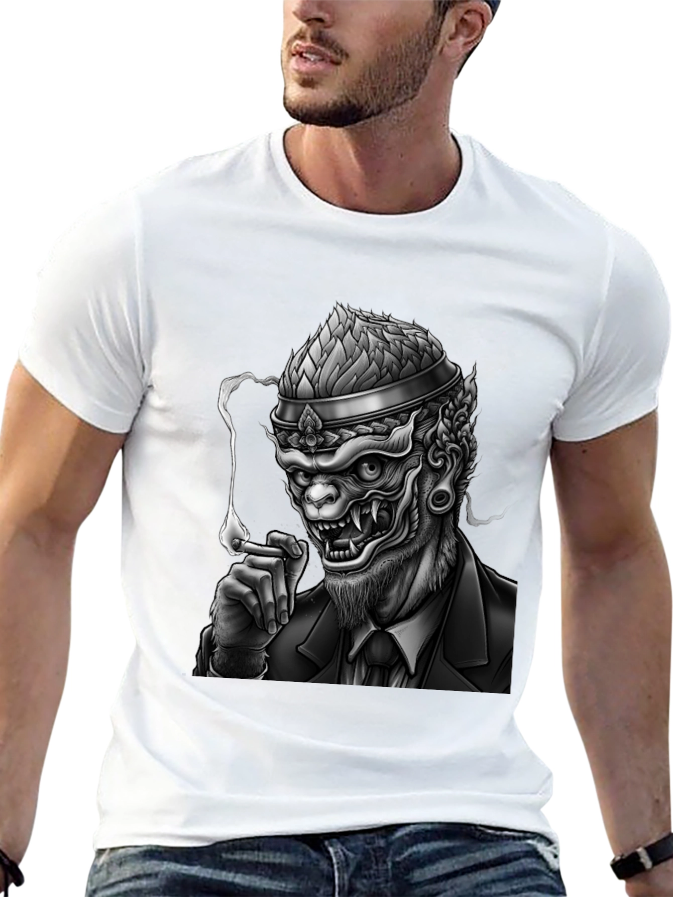 Black Smoking Demon Graphic Tee - Black view 13