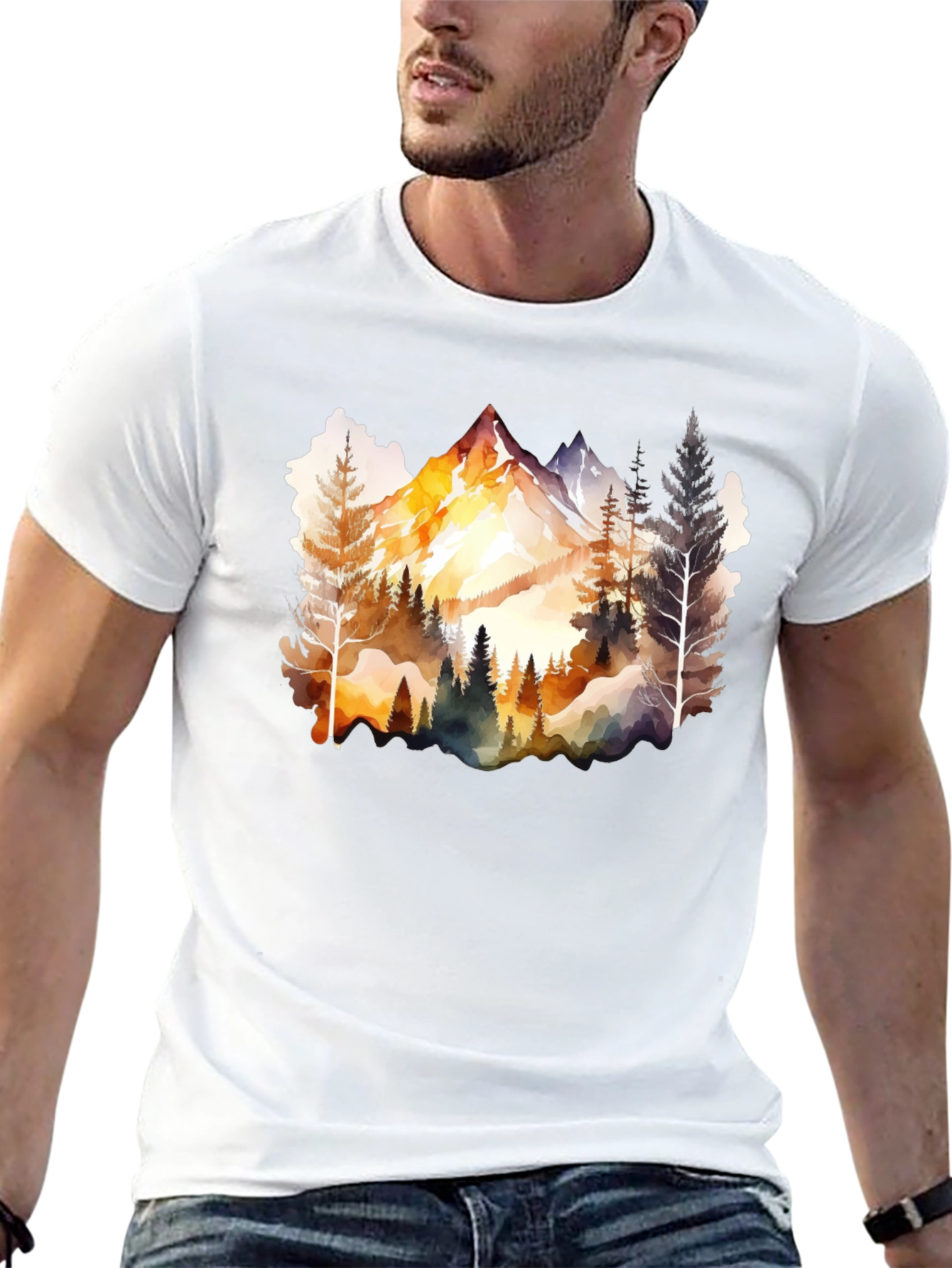 Black Watercolor Mountain & Forest Graphic Tee - Black view 13