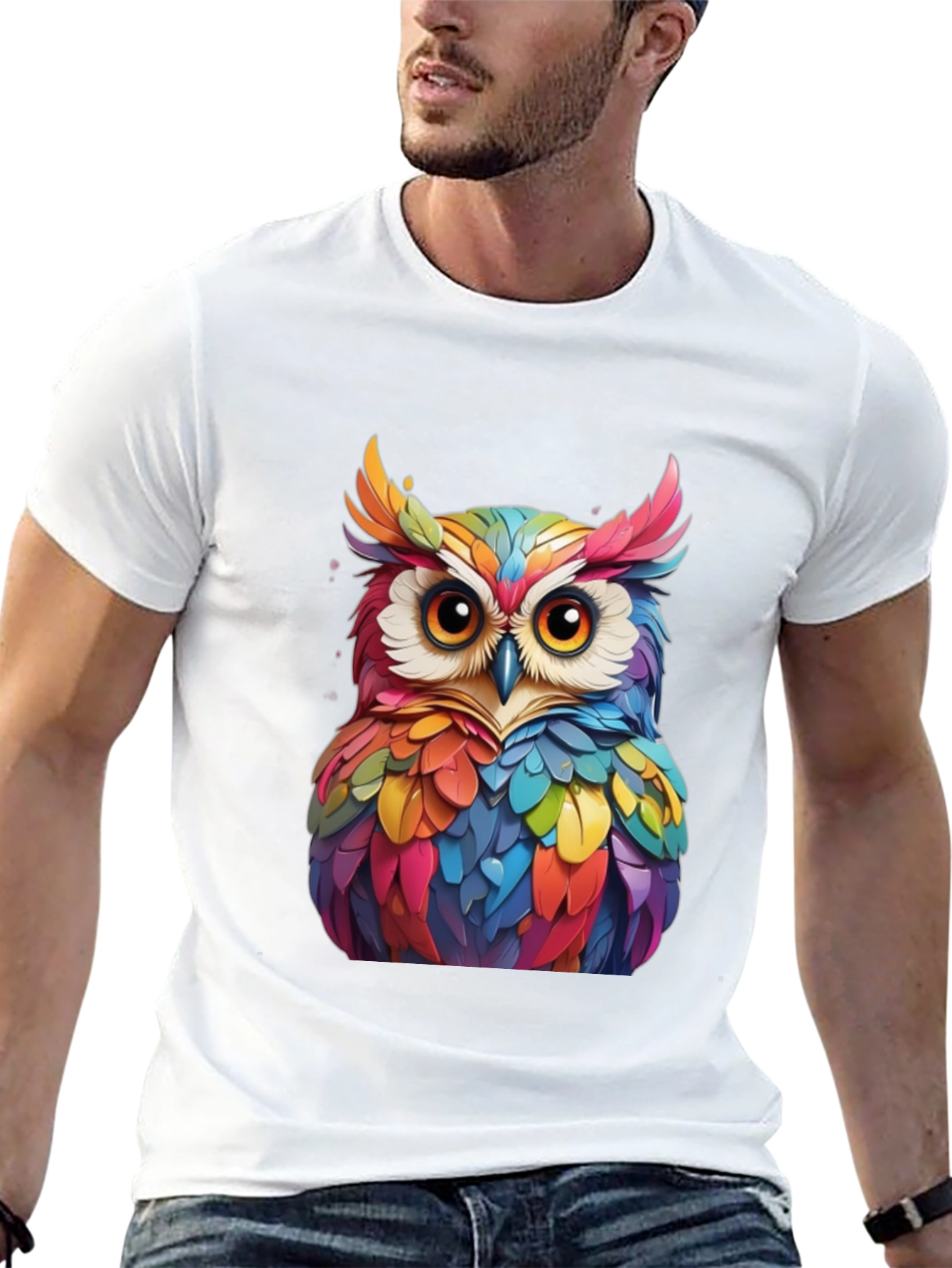 Black Colorful Owl Graphic Print Black T-Shirt view 13