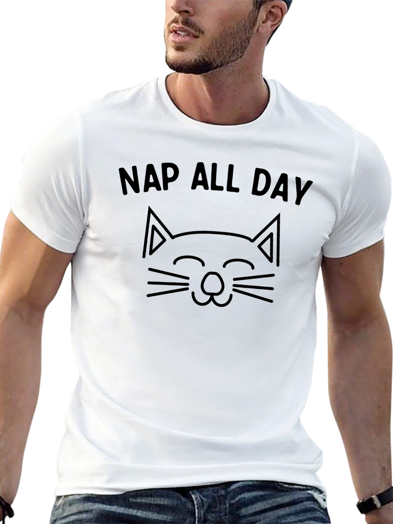 Black Nap All Day Cat Graphic T-Shirt - Soft Cotton Tee view 13