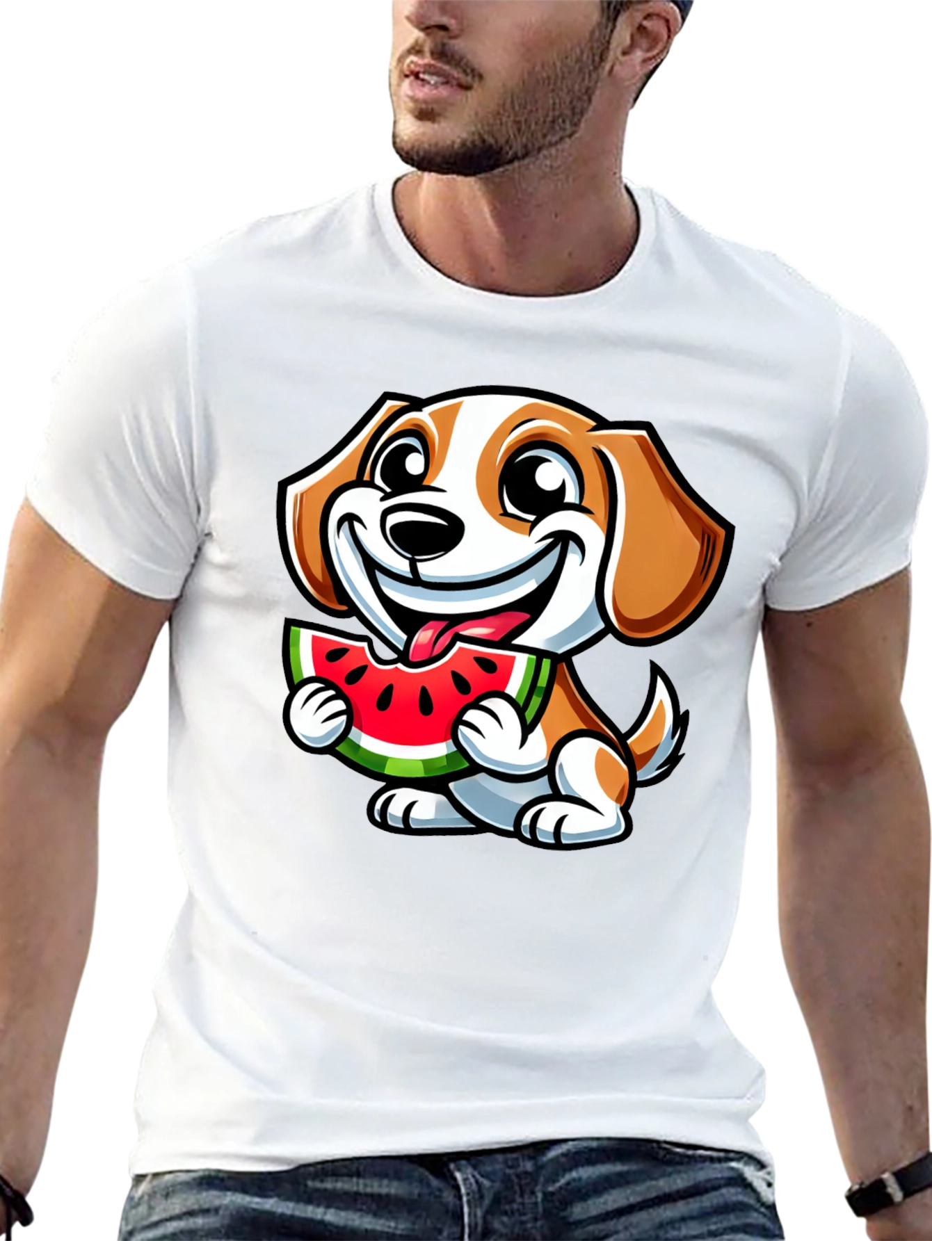 Black Cute Dog Eating Watermelon Black T-Shirt view 13